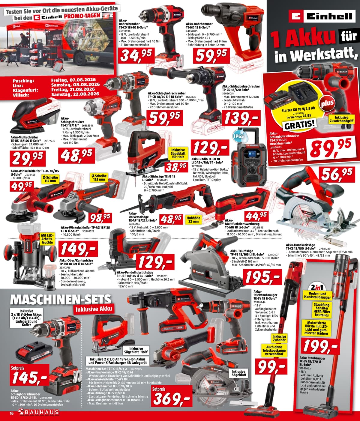 Seite 16 des Bauhaus Flugblatts – Juli-August ab 31.07.2026