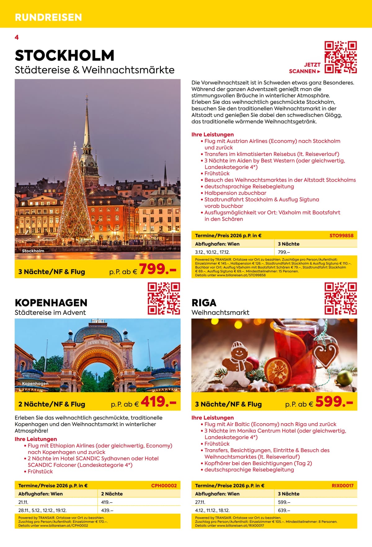 Seite 4 des Billa Reisen Flugblatts – Rundreisen-Highlights 2026-27