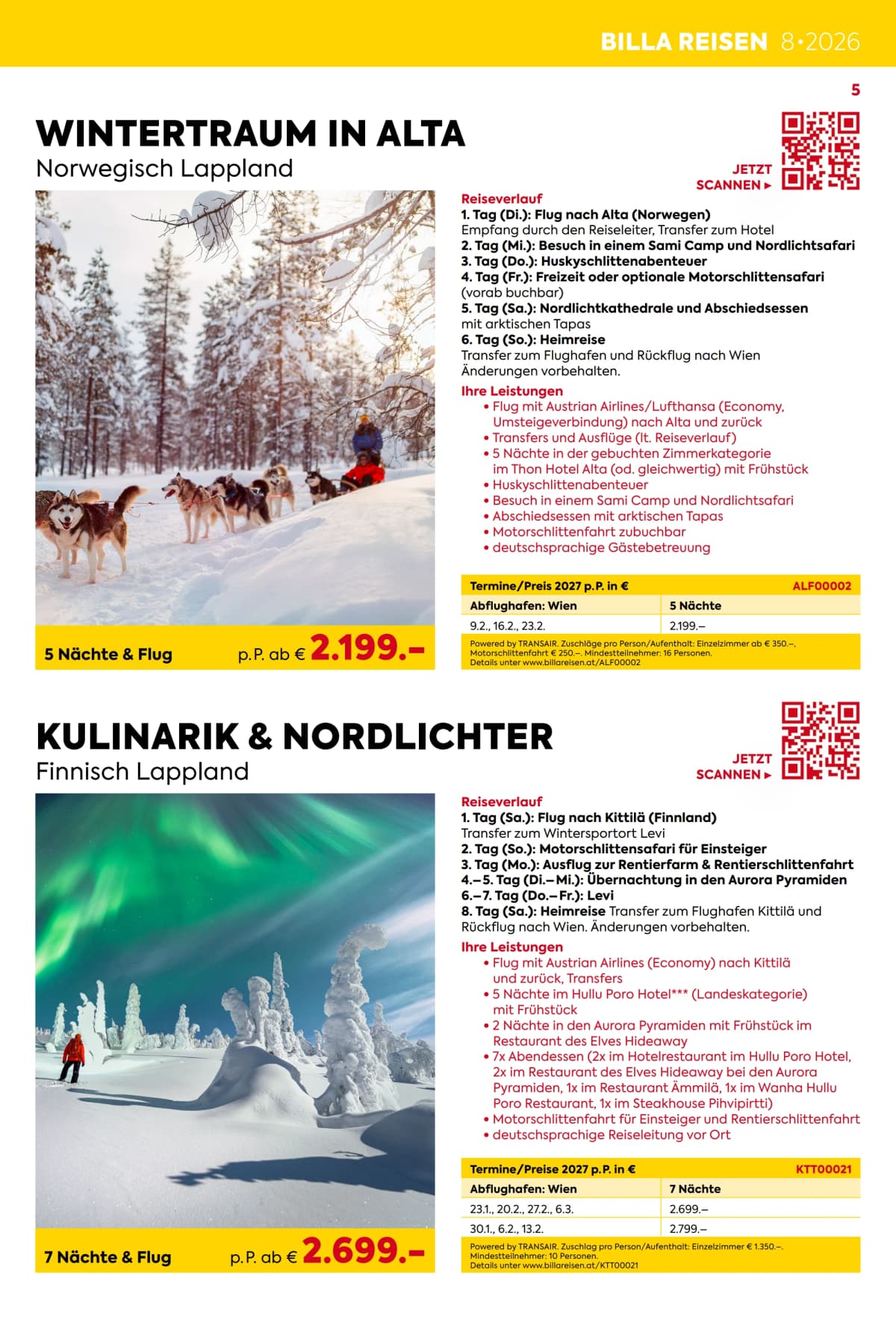Seite 5 des Billa Reisen Flugblatts – Rundreisen-Highlights 2026-27