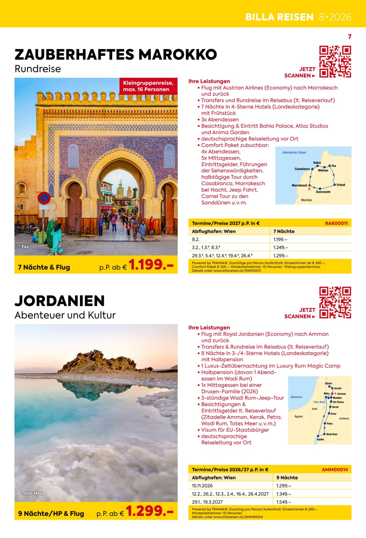 Seite 7 des Billa Reisen Flugblatts – Rundreisen-Highlights 2026-27