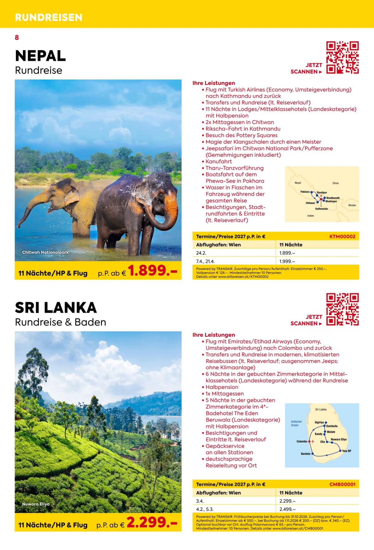Seite 8 des Billa Reisen Flugblatts – Rundreisen-Highlights 2026-27