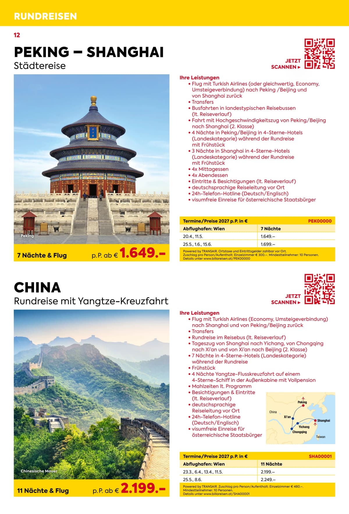 Seite 12 des Billa Reisen Flugblatts – Rundreisen-Highlights 2026-27