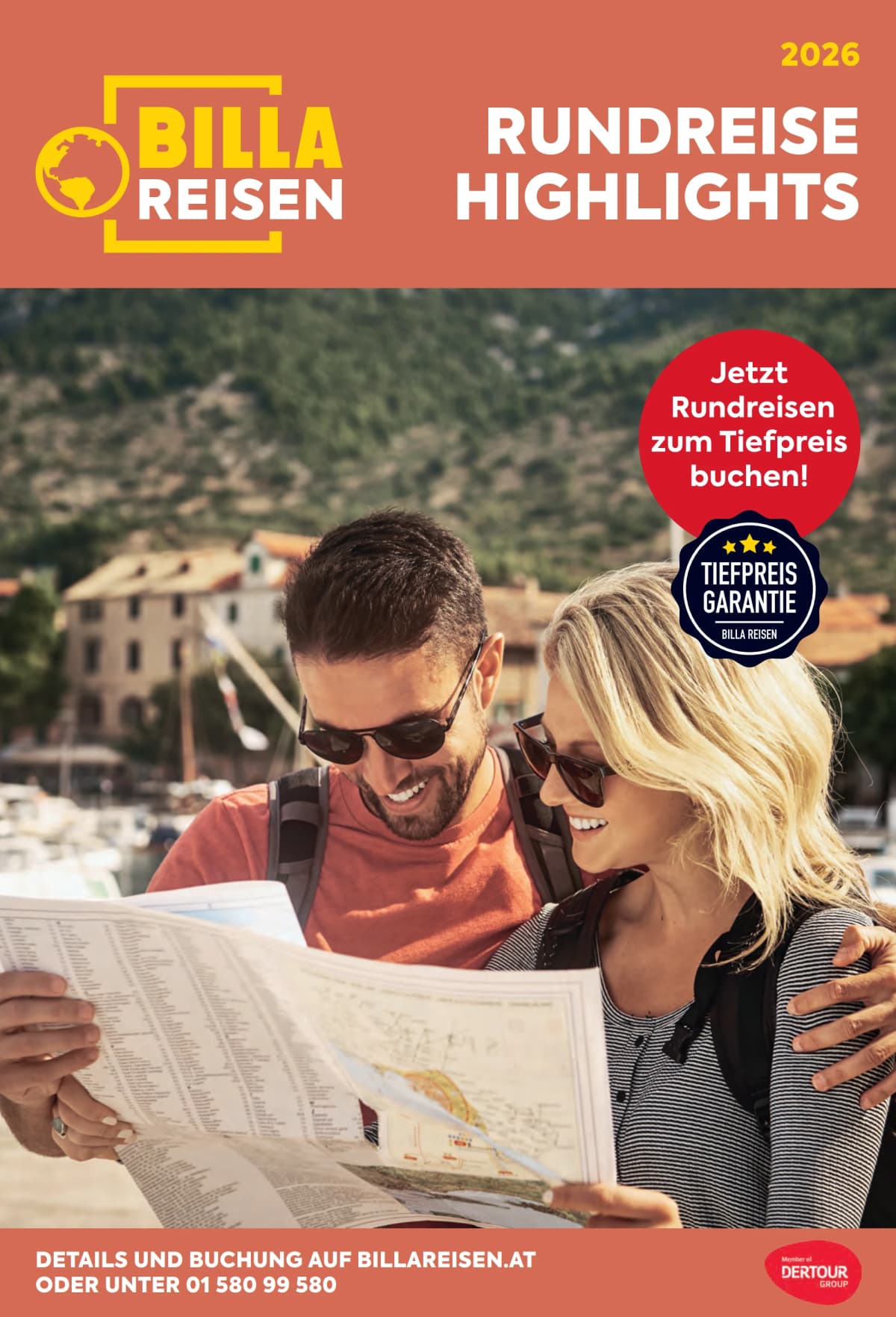 Seite 1 des Billa Reisen Flugblatts – Rundreisen Highlights 2026 ab 23.08.2026.