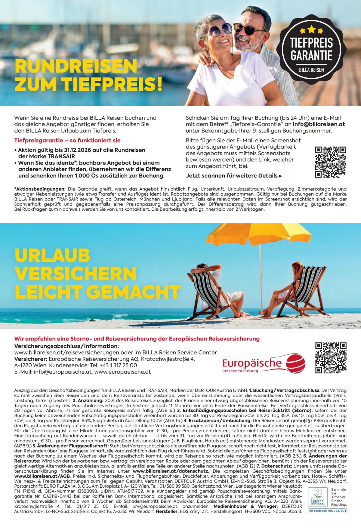 Seite 2 des Billa Reisen Flugblatts – Rundreisen Highlights 2026 ab 23.08.2026.