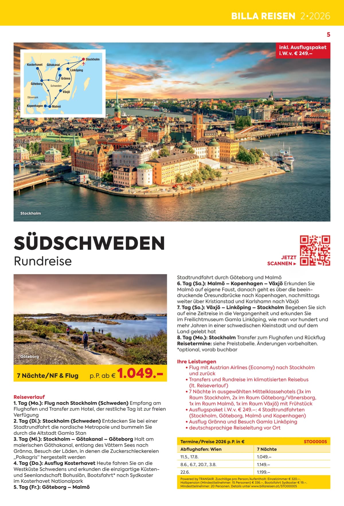 Seite 5 des Billa Reisen Flugblatts – Rundreisen Highlights 2026 ab 23.08.2026.