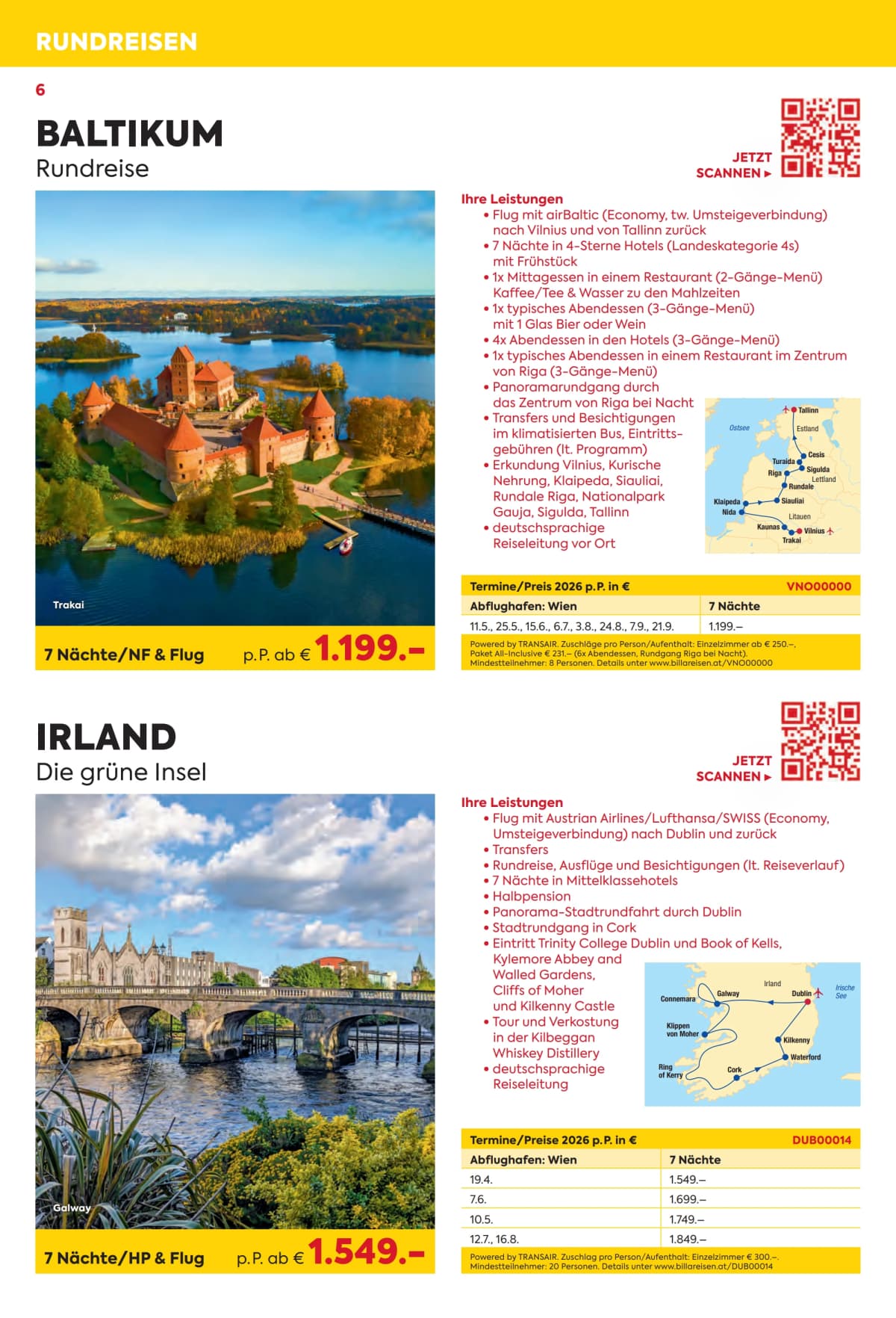 Seite 6 des Billa Reisen Flugblatts – Rundreisen Highlights 2026