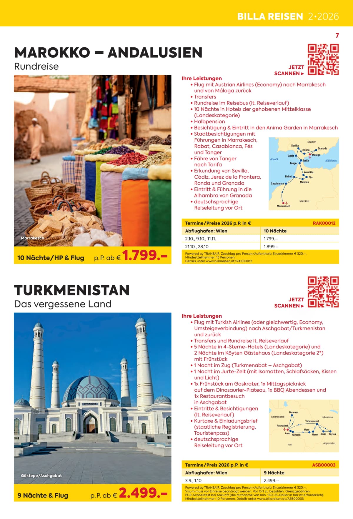 Seite 7 des Billa Reisen Flugblatts – Rundreisen Highlights 2026