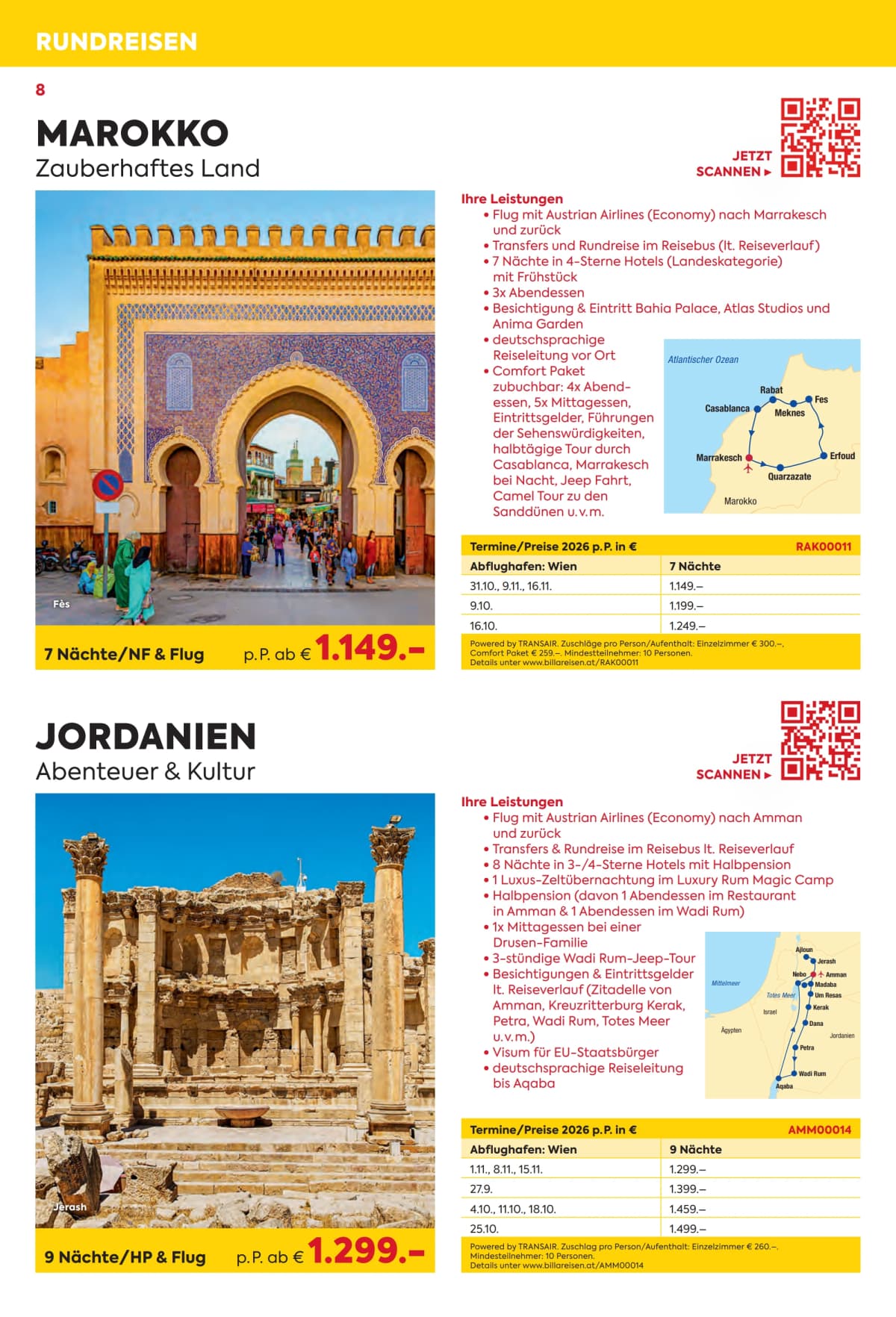 Seite 8 des Billa Reisen Flugblatts – Rundreisen Highlights 2026