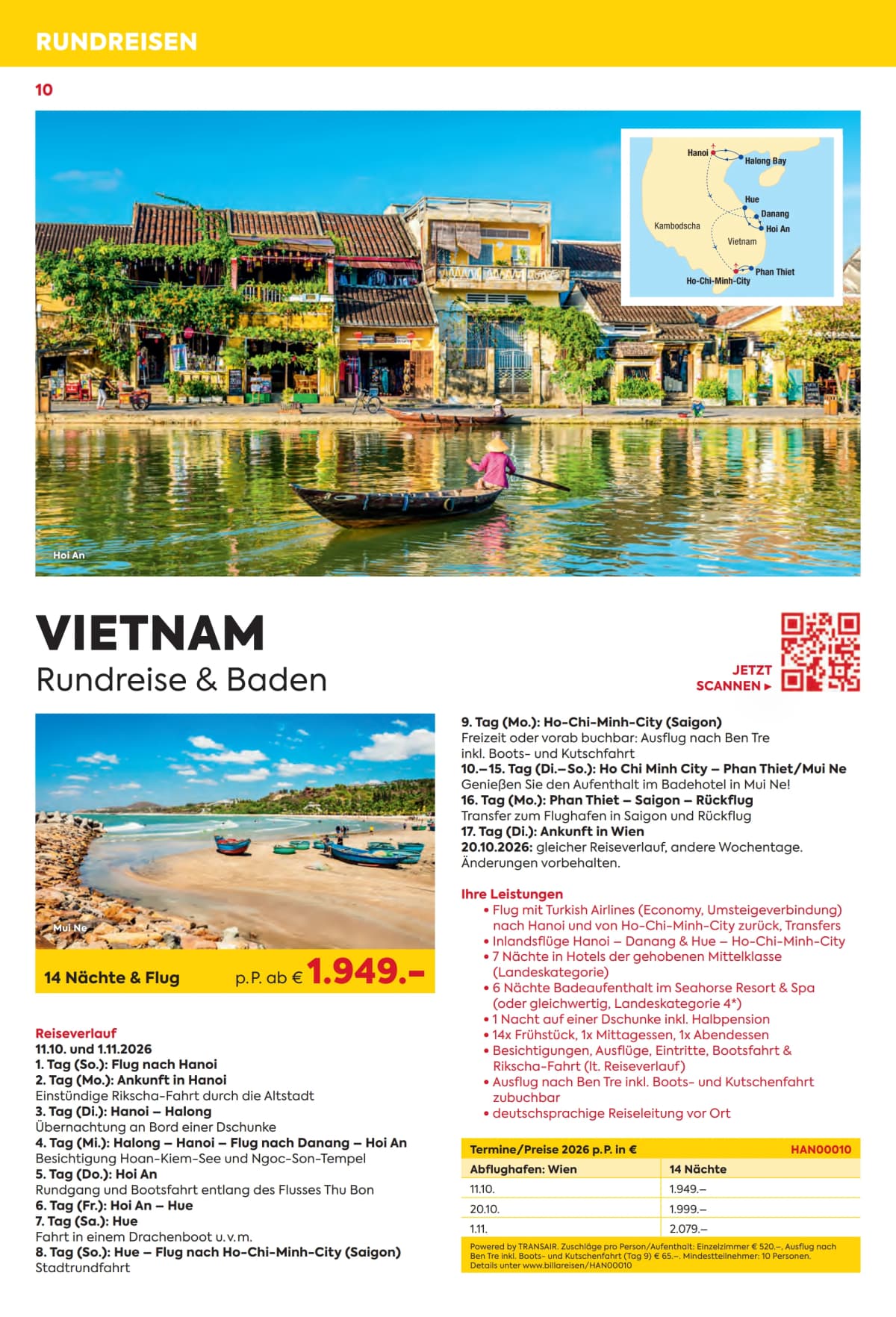 Seite 10 des Billa Reisen Flugblatts – Rundreisen Highlights 2026