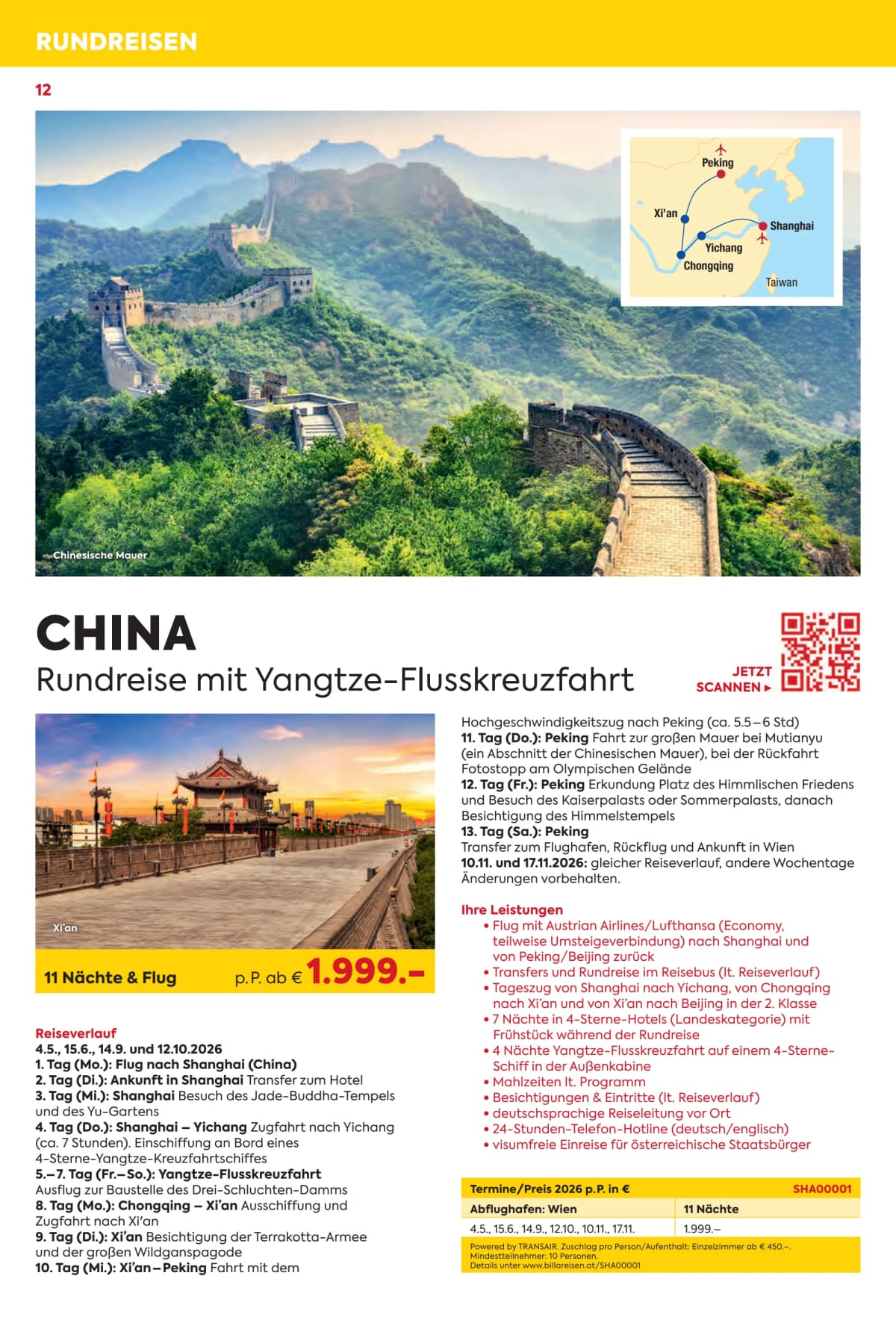 Seite 12 des Billa Reisen Flugblatts – Rundreisen Highlights 2026 ab 23.08.2026.