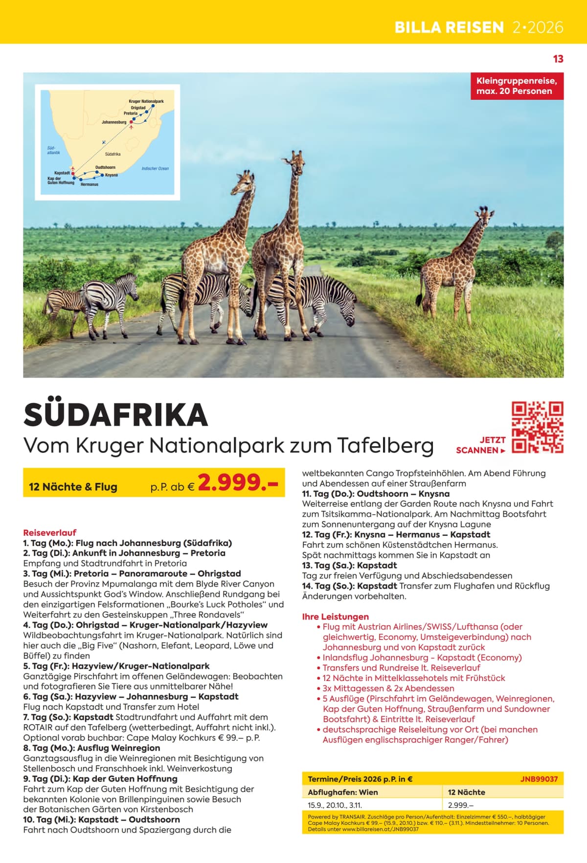 Seite 13 des Billa Reisen Flugblatts – Rundreisen Highlights 2026