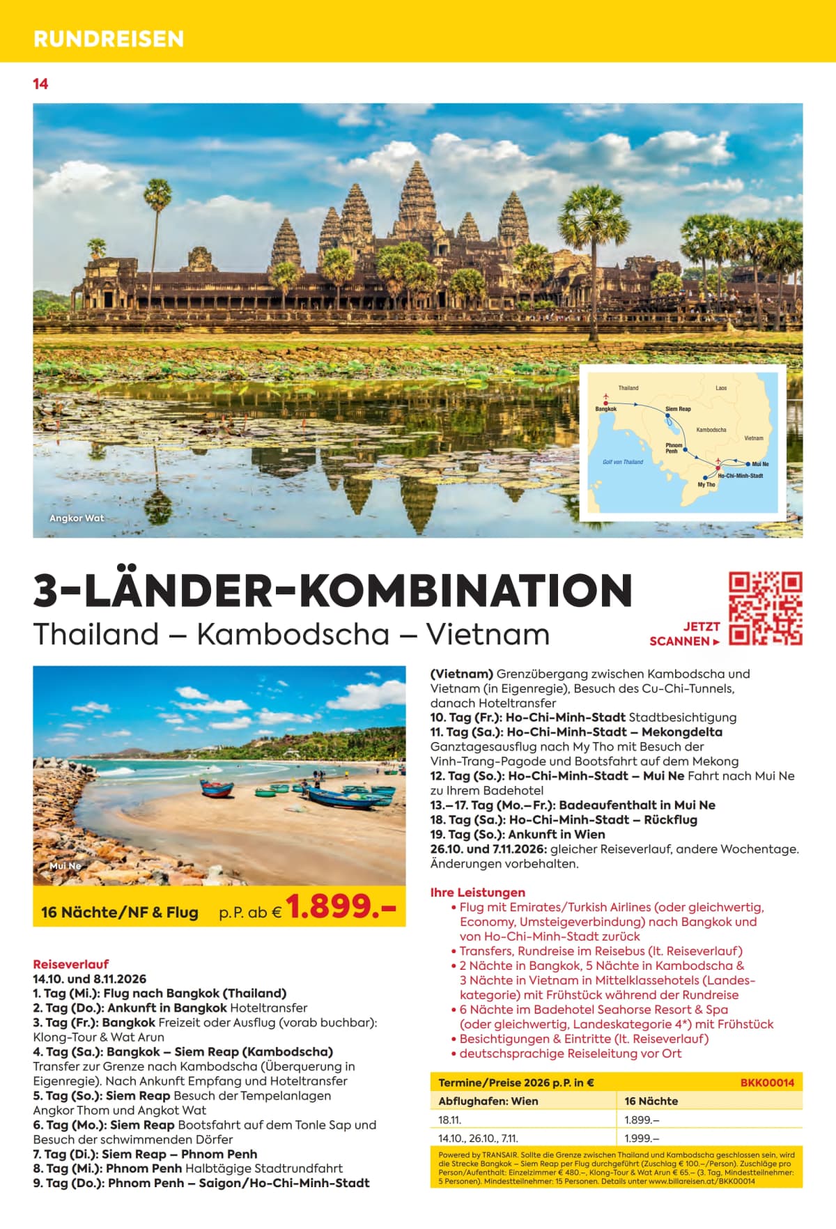 Seite 14 des Billa Reisen Flugblatts – Rundreisen Highlights 2026