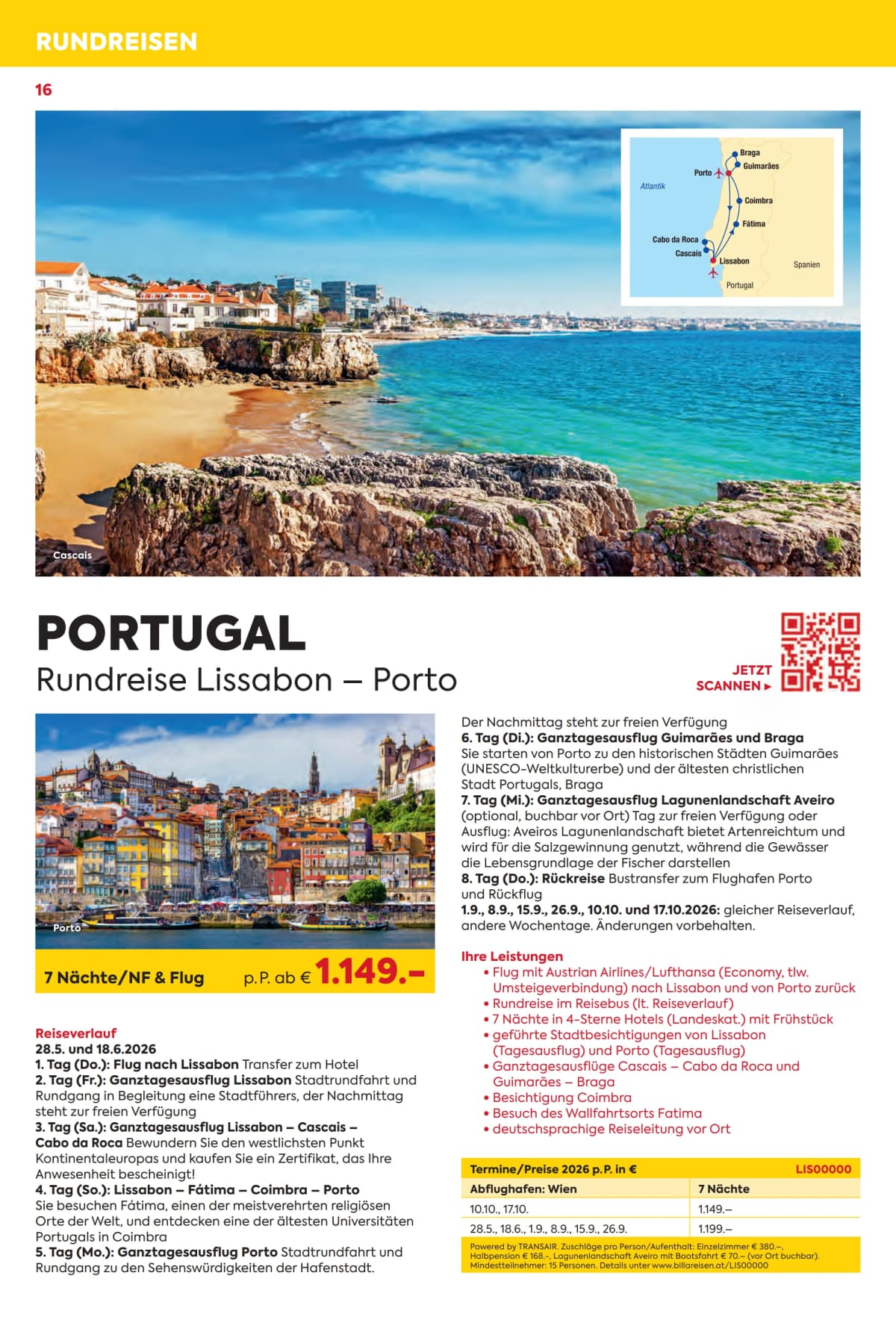 Seite 16 des Billa Reisen Flugblatts – Rundreisen Highlights 2026 ab 23.08.2026.
