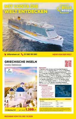Seite 1 des Billa Reisen Prospekts Reisen