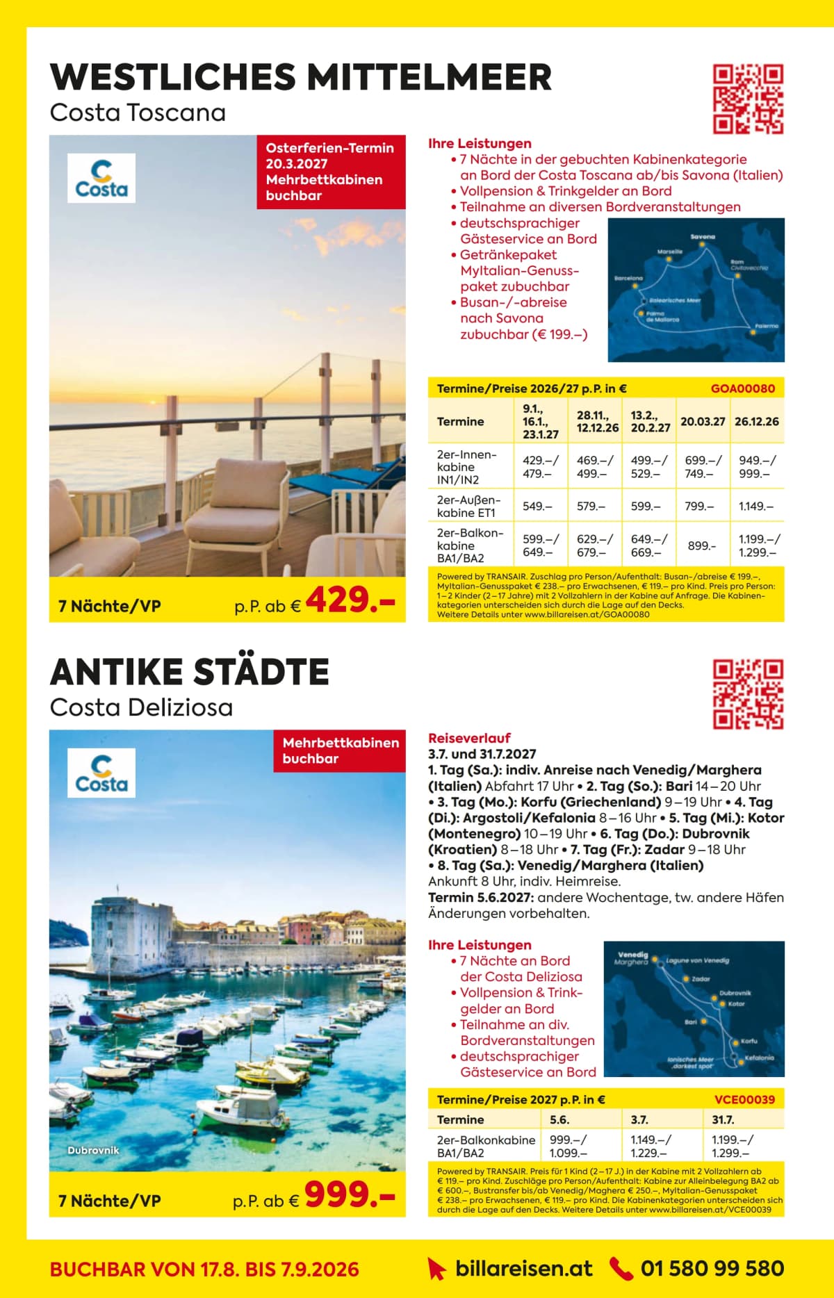 Seite 2 des Billa Reisen Flugblatts – Reisen