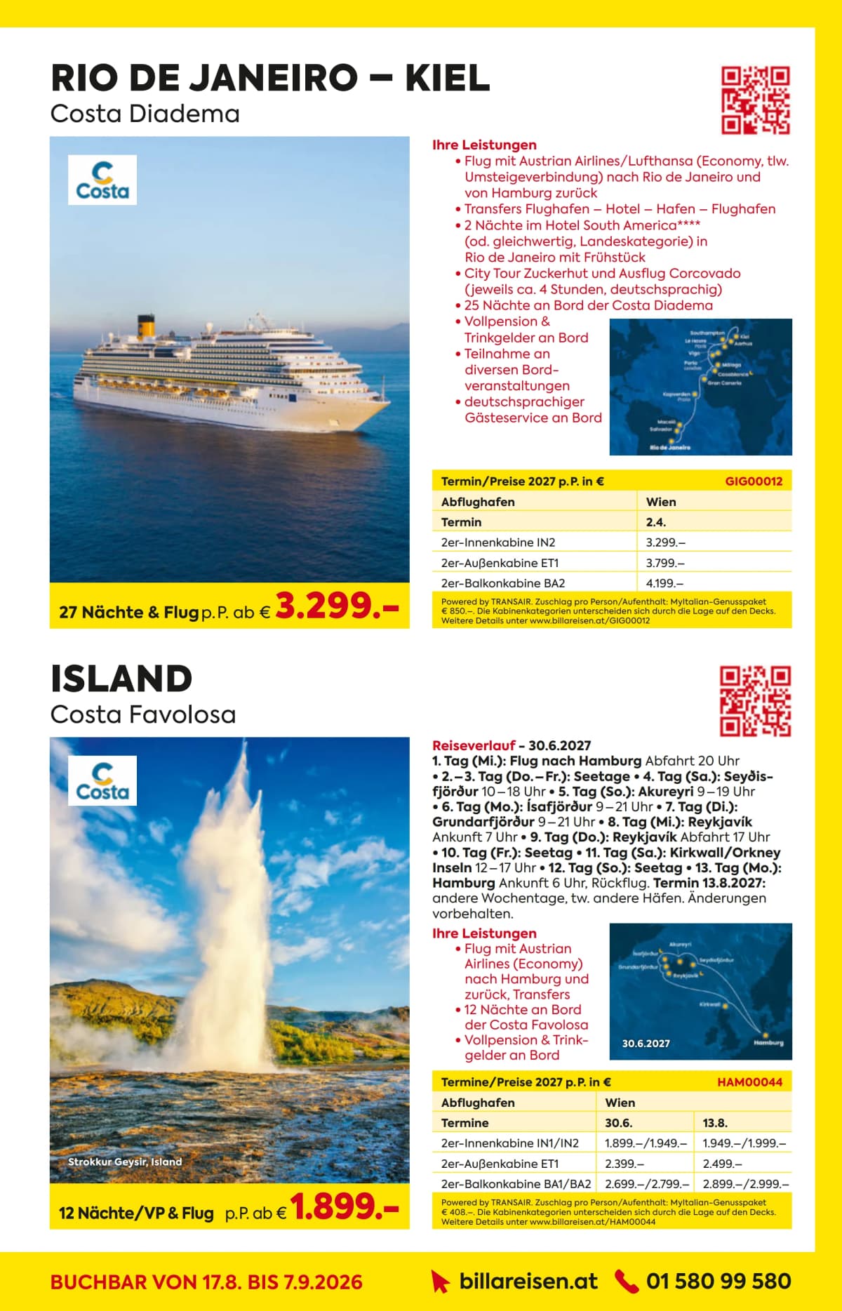 Seite 3 des Billa Reisen Flugblatts – Reisen