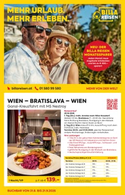 Seite 1 des Billa Reisen Prospekts Reisen