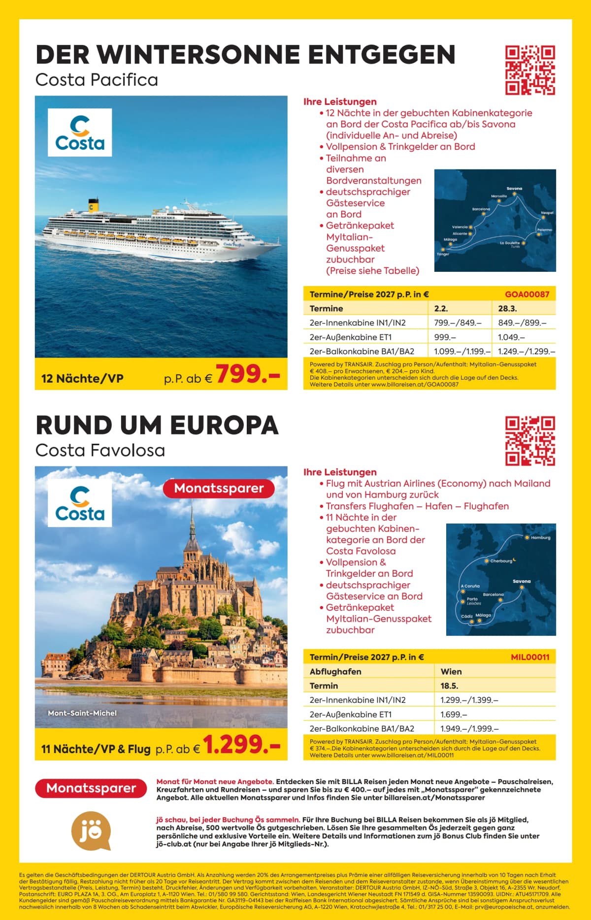 Seite 4 des Billa Reisen Flugblatts – Reisen