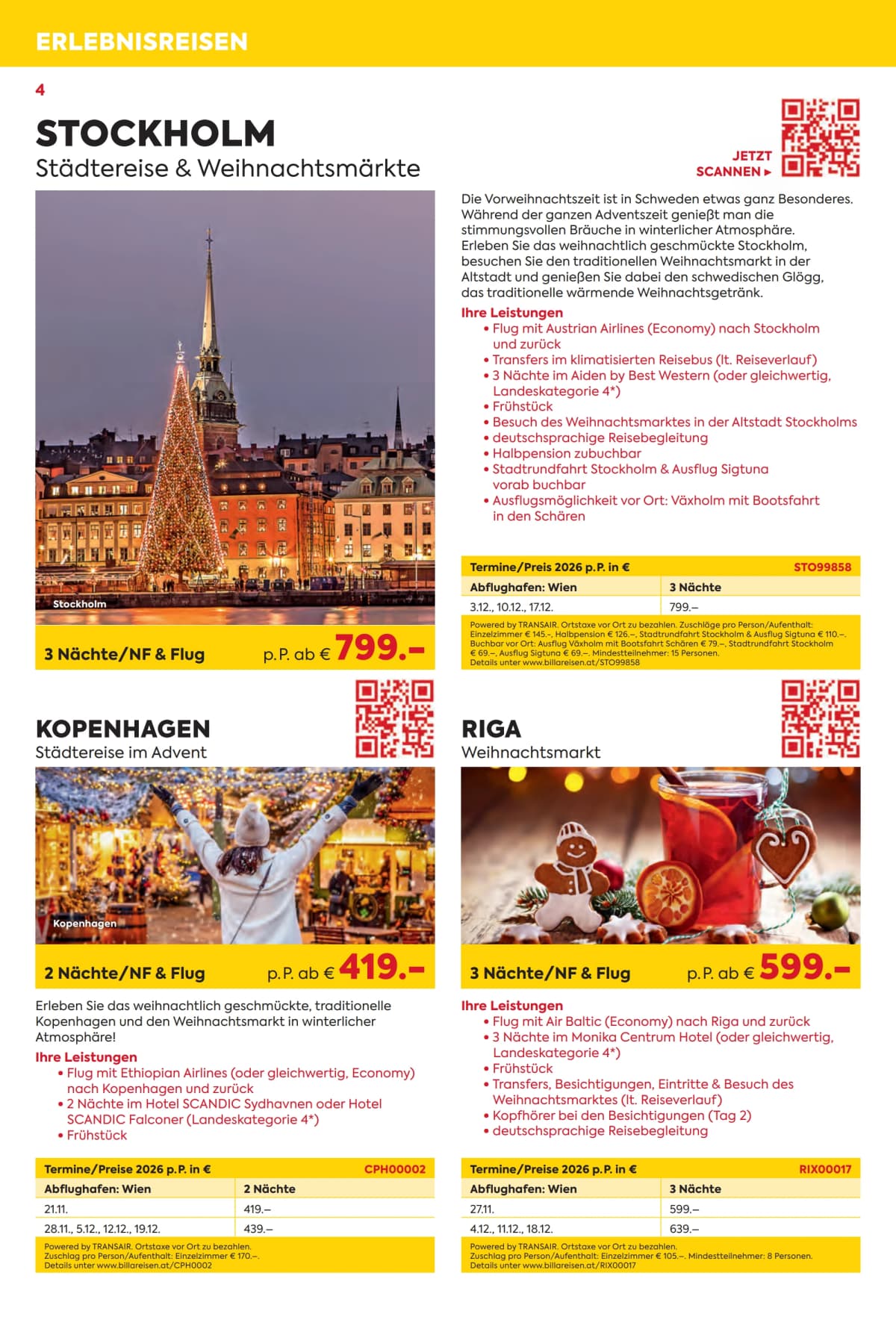 Seite 4 des Billa Reisen Flugblatts – Erlebnisreise Highlights 2026/27 