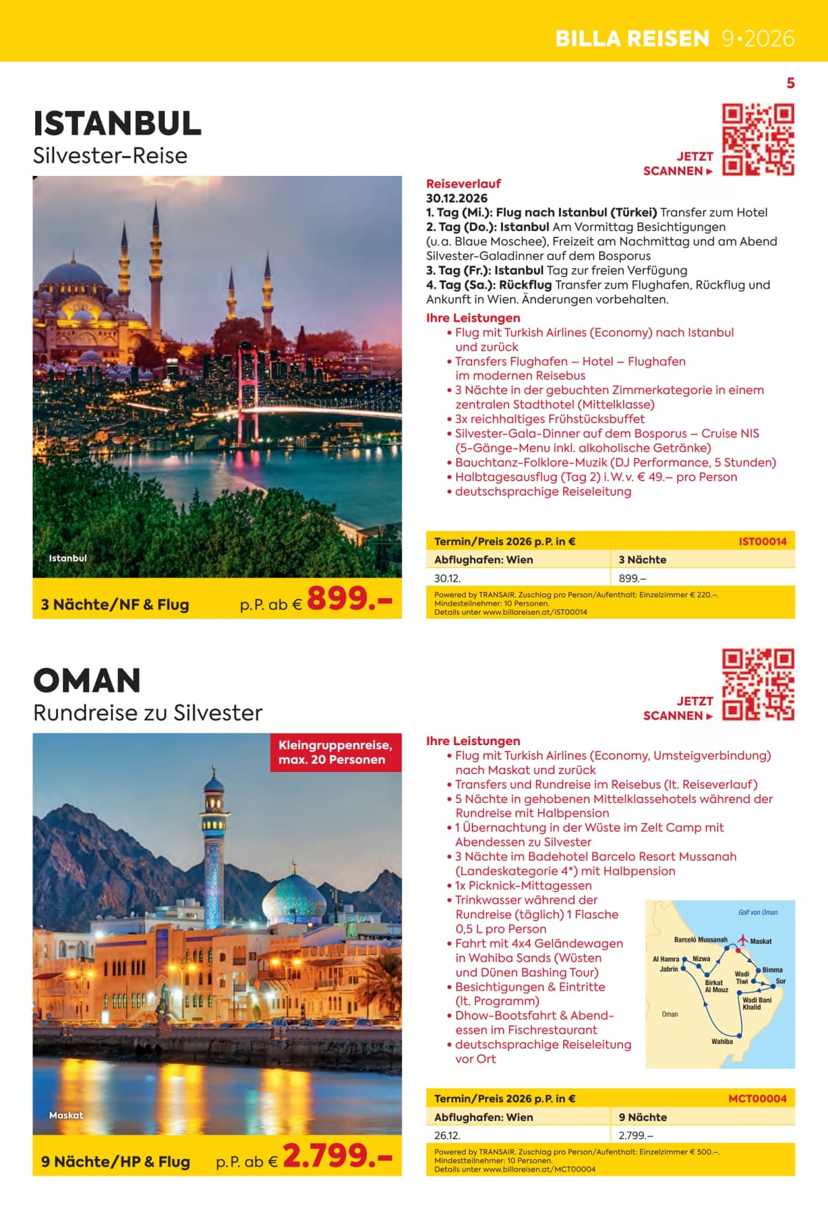Seite 5 des Billa Reisen Flugblatts – Erlebnisreise Highlights 2026/27 