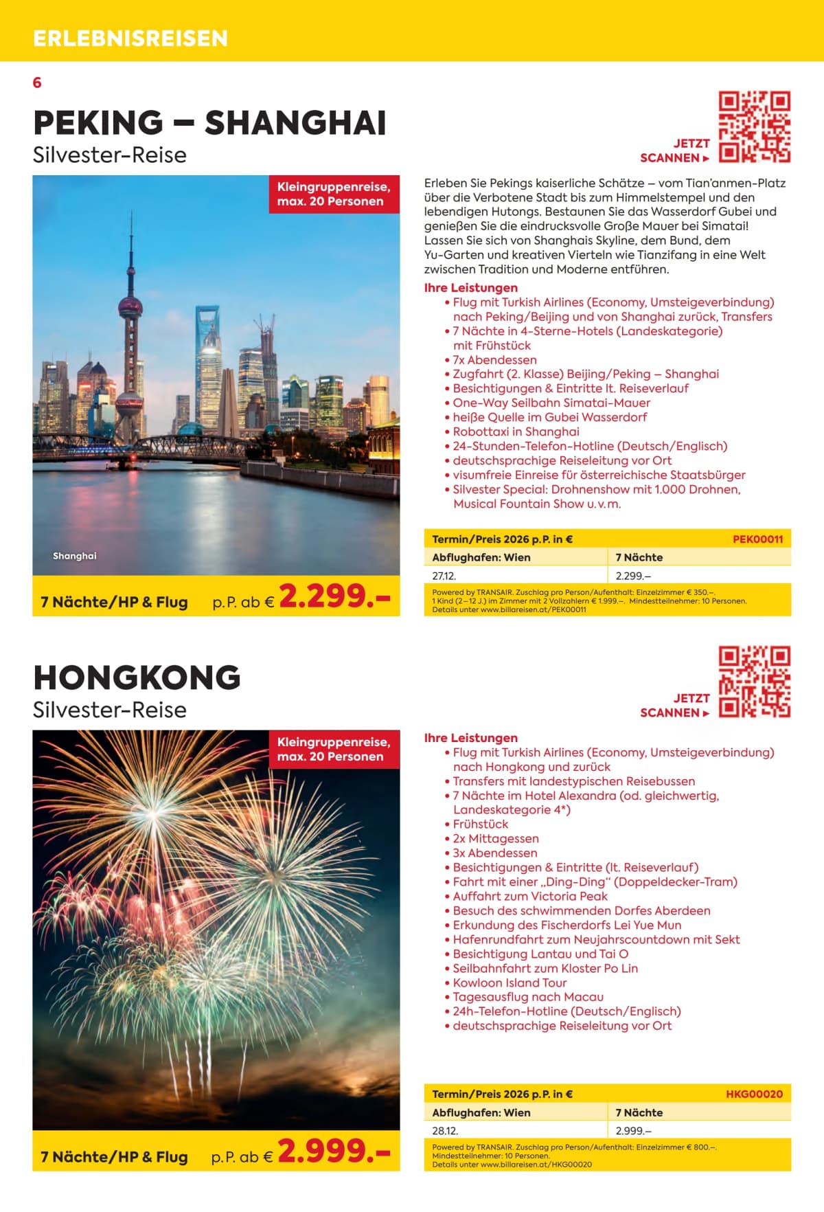 Seite 6 des Billa Reisen Flugblatts – Erlebnisreise Highlights 2026/27 