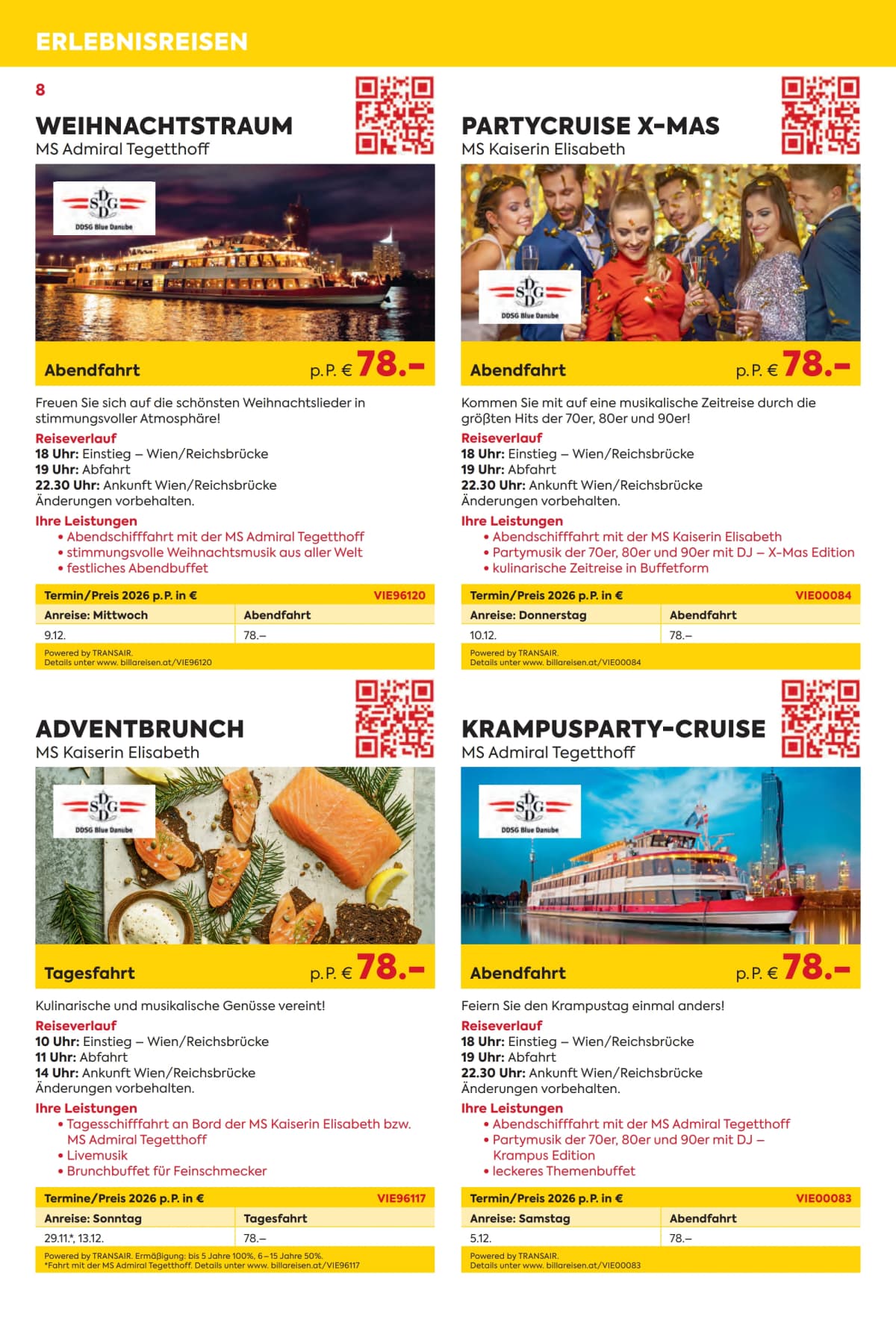 Seite 8 des Billa Reisen Flugblatts – Erlebnisreise Highlights 2026/27 