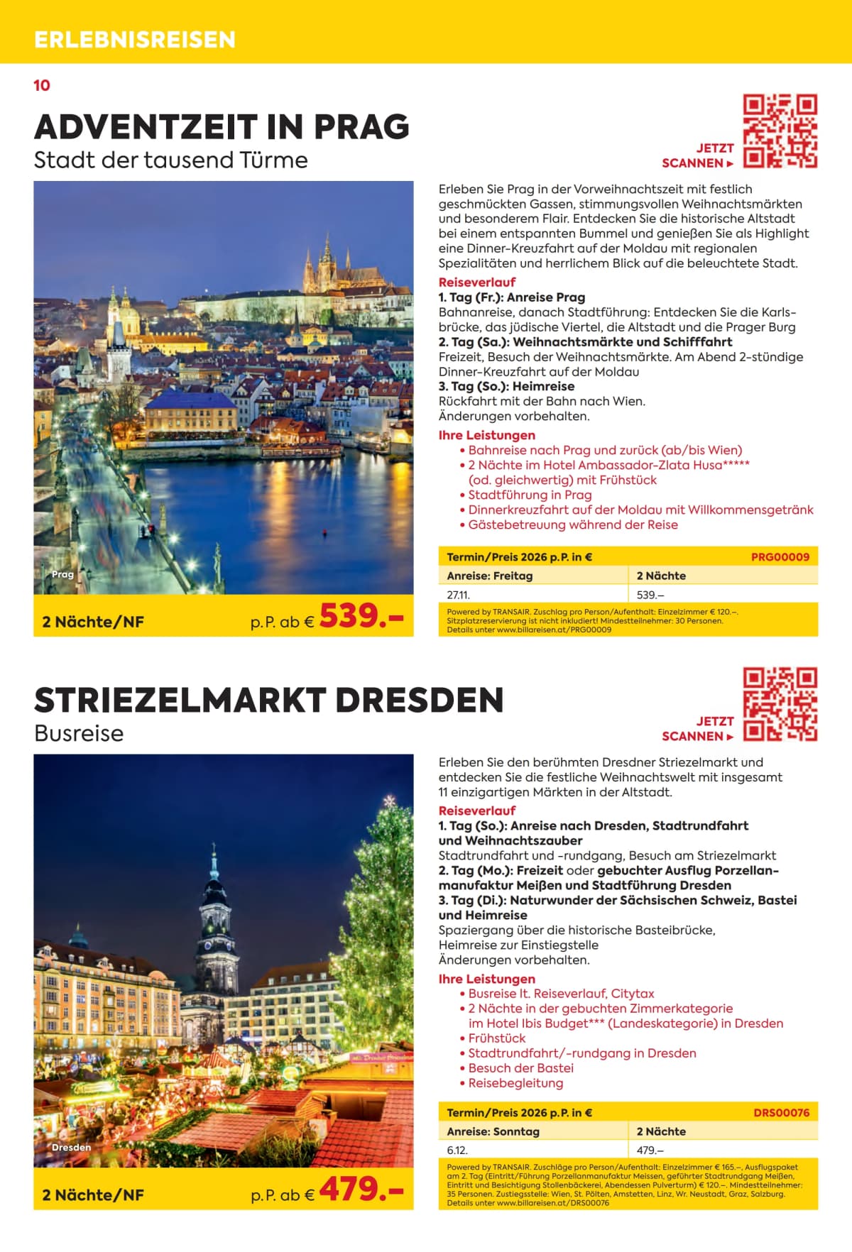 Seite 10 des Billa Reisen Flugblatts – Erlebnisreise Highlights 2026/27 