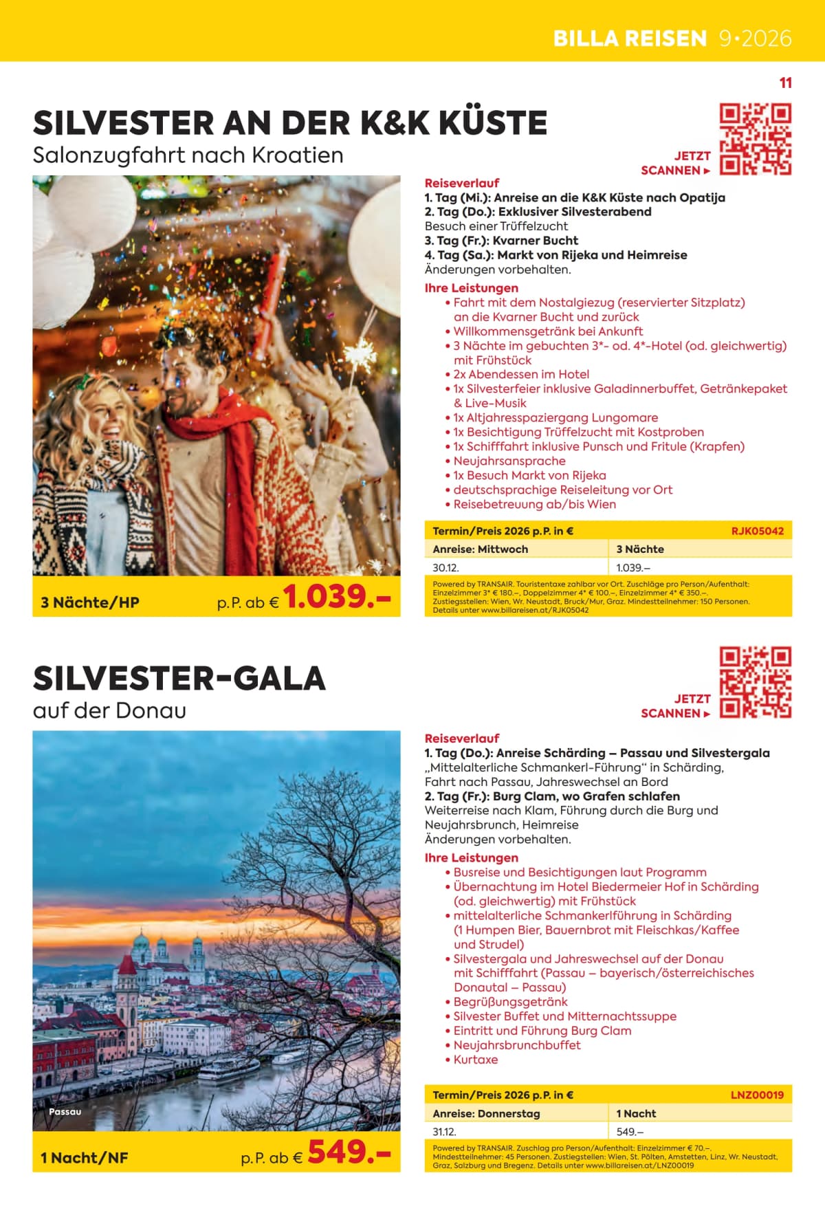 Seite 11 des Billa Reisen Flugblatts – Erlebnisreise Highlights 2026/27 