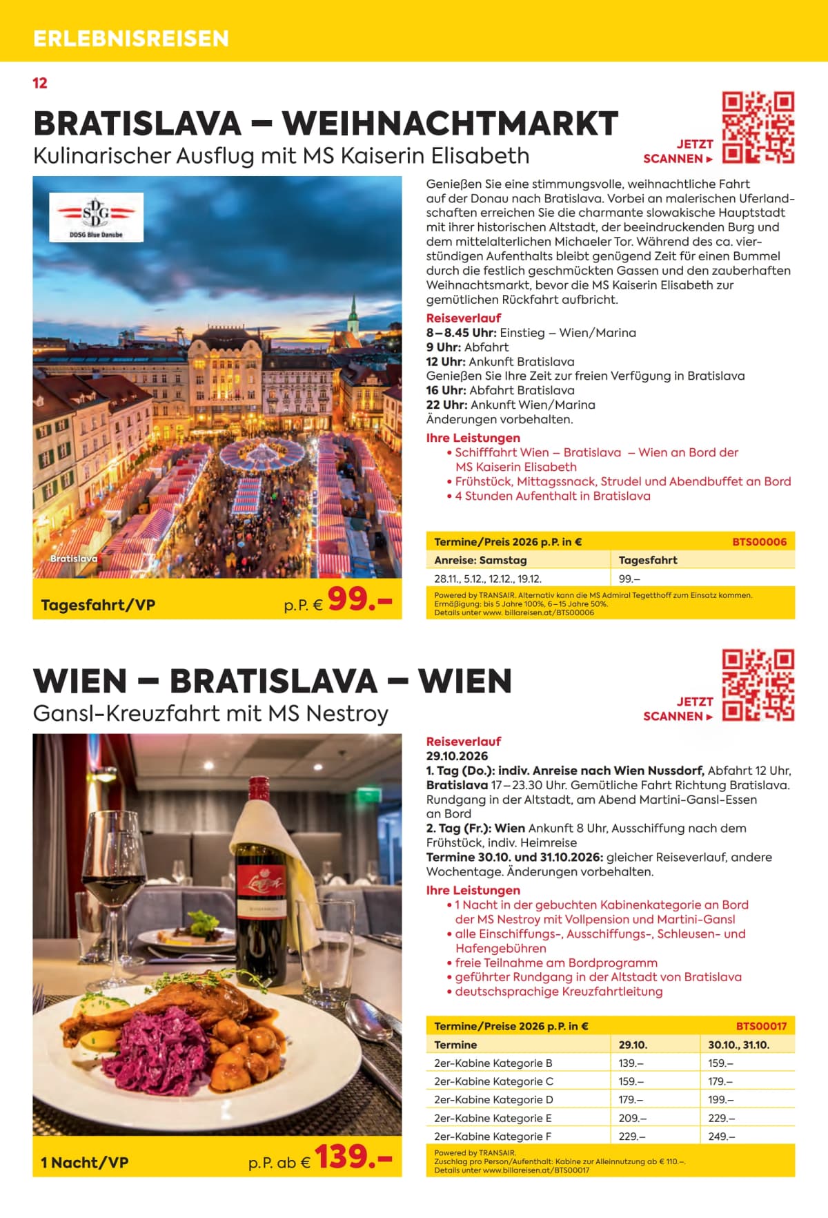 Seite 12 des Billa Reisen Flugblatts – Erlebnisreise Highlights 2026/27 