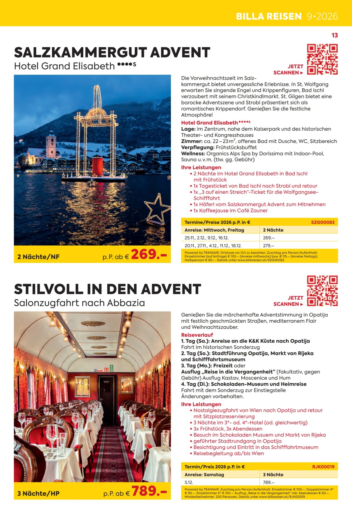 Seite 13 des Billa Reisen Flugblatts – Erlebnisreise Highlights 2026/27 
