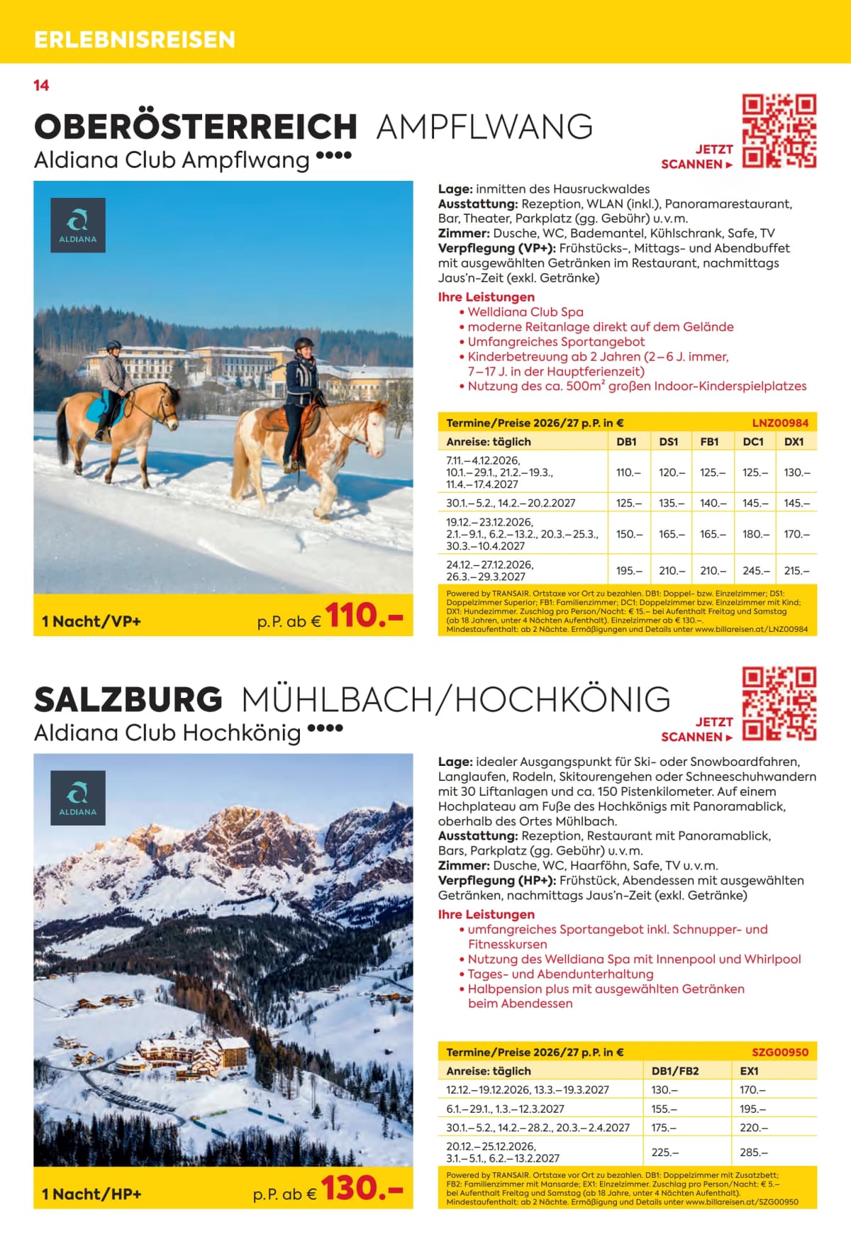 Seite 14 des Billa Reisen Flugblatts – Erlebnisreise Highlights 2026/27 