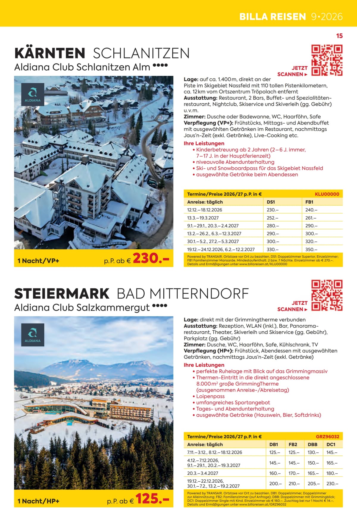 Seite 15 des Billa Reisen Flugblatts – Erlebnisreise Highlights 2026/27 