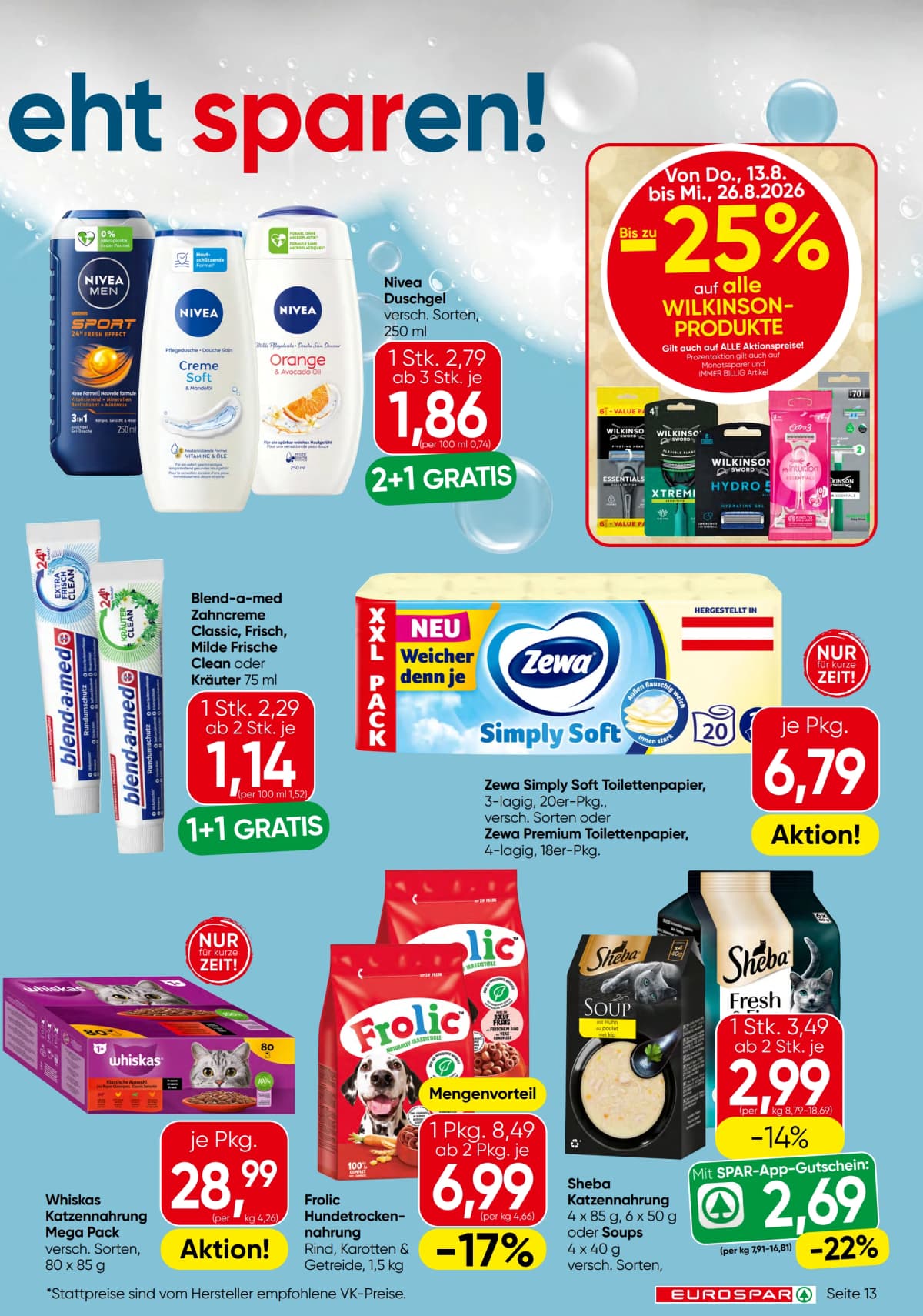 Seite 13 des Eurospar Flugblatts – Aktuelle Angebote ab 23.08.2026.