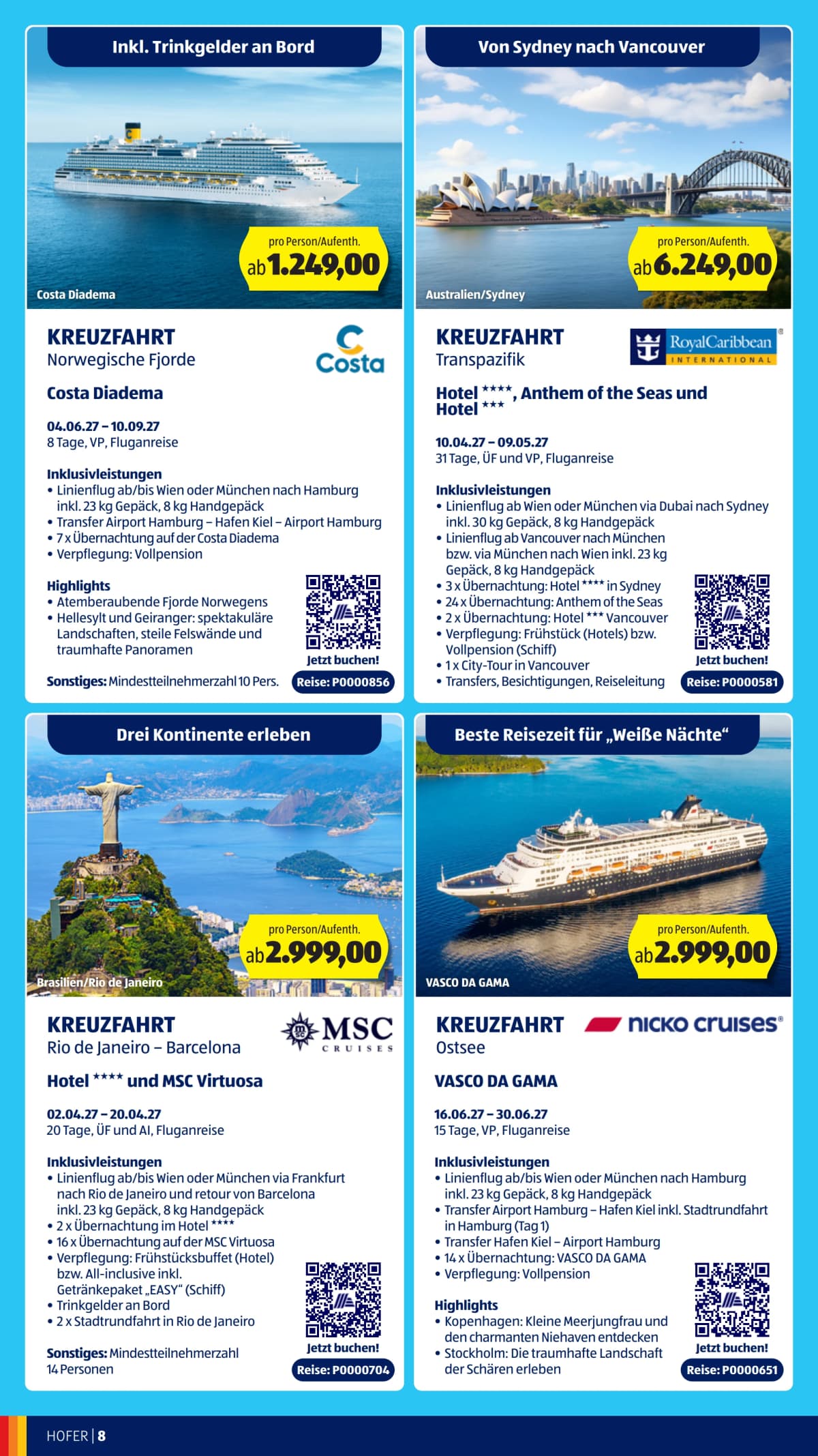 Seite 8 des Hofer Flugblatts – Reisekatalog