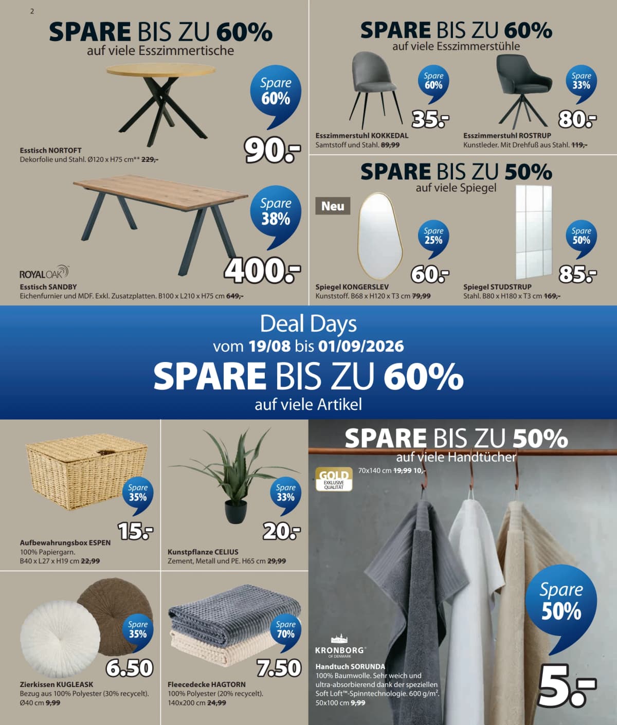 Seite 2 des Jysk Flugblatts – Spare bis zu 60%