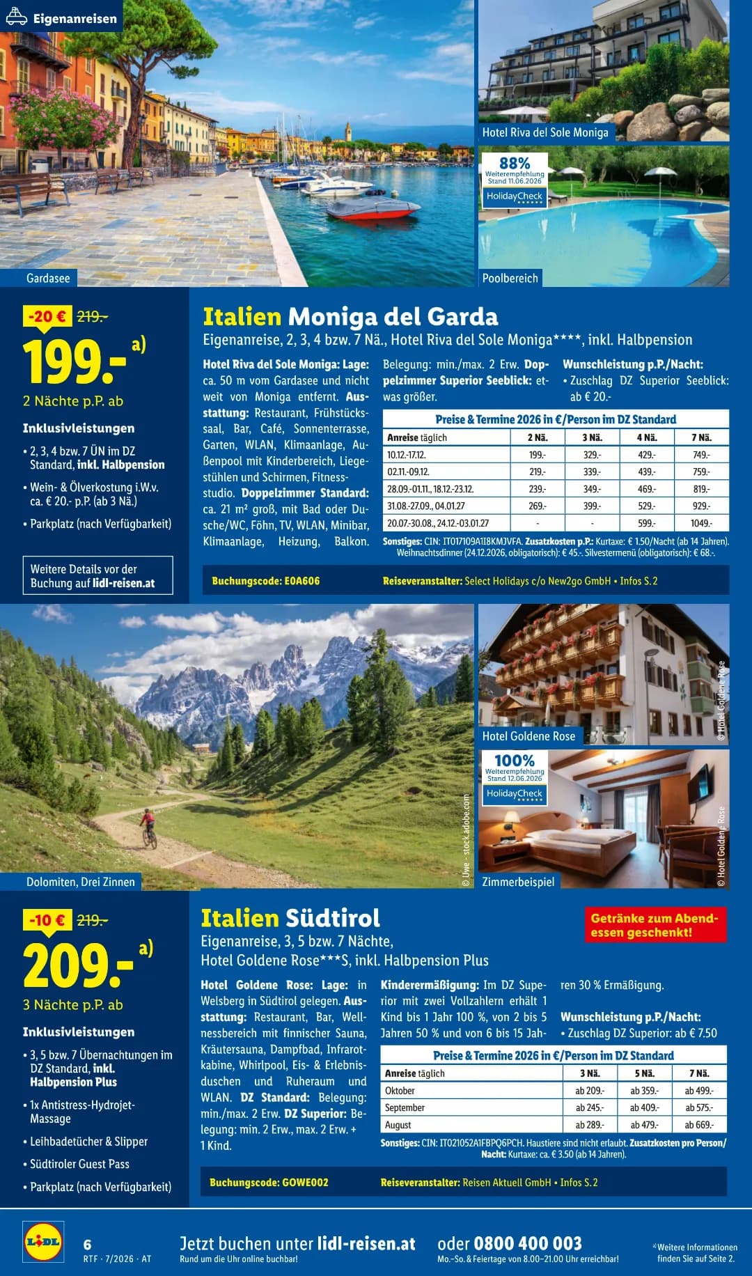 Seite 6 des Lidl Reisen Flugblatts – Reisen ab 31.07.2026