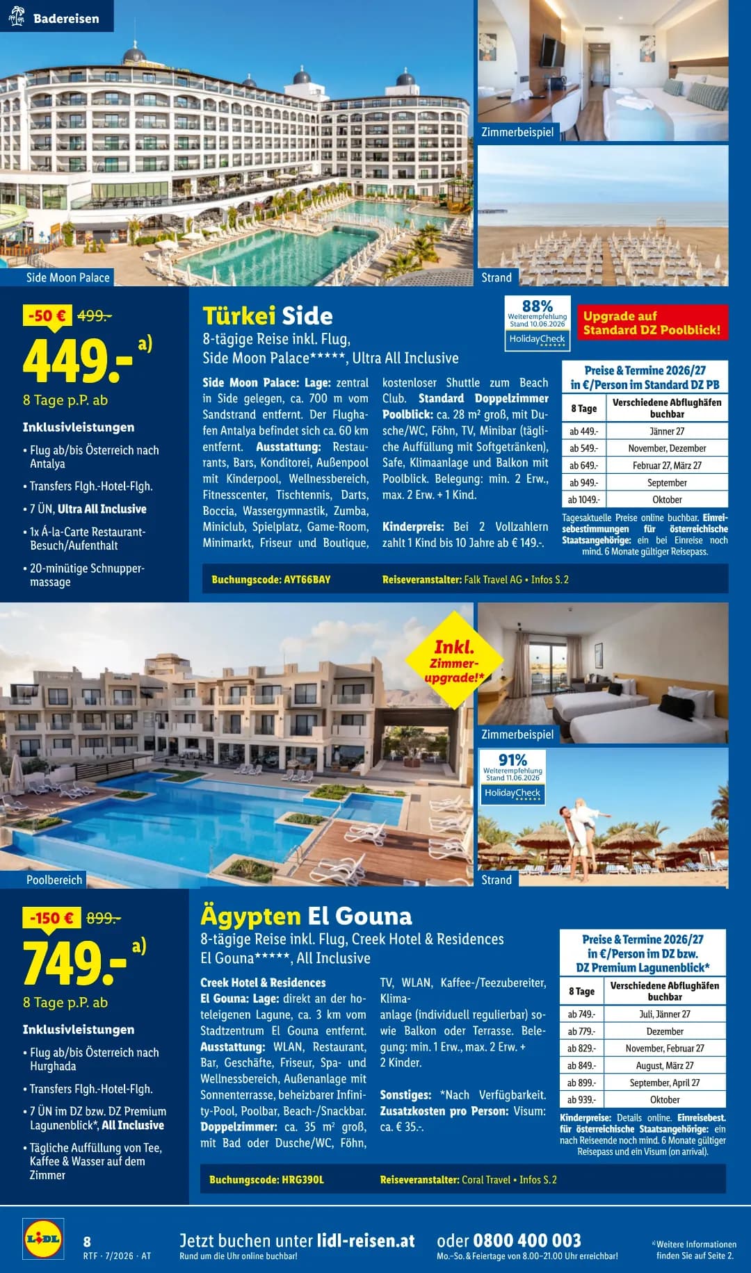 Seite 8 des Lidl Reisen Flugblatts – Reisen ab 31.07.2026