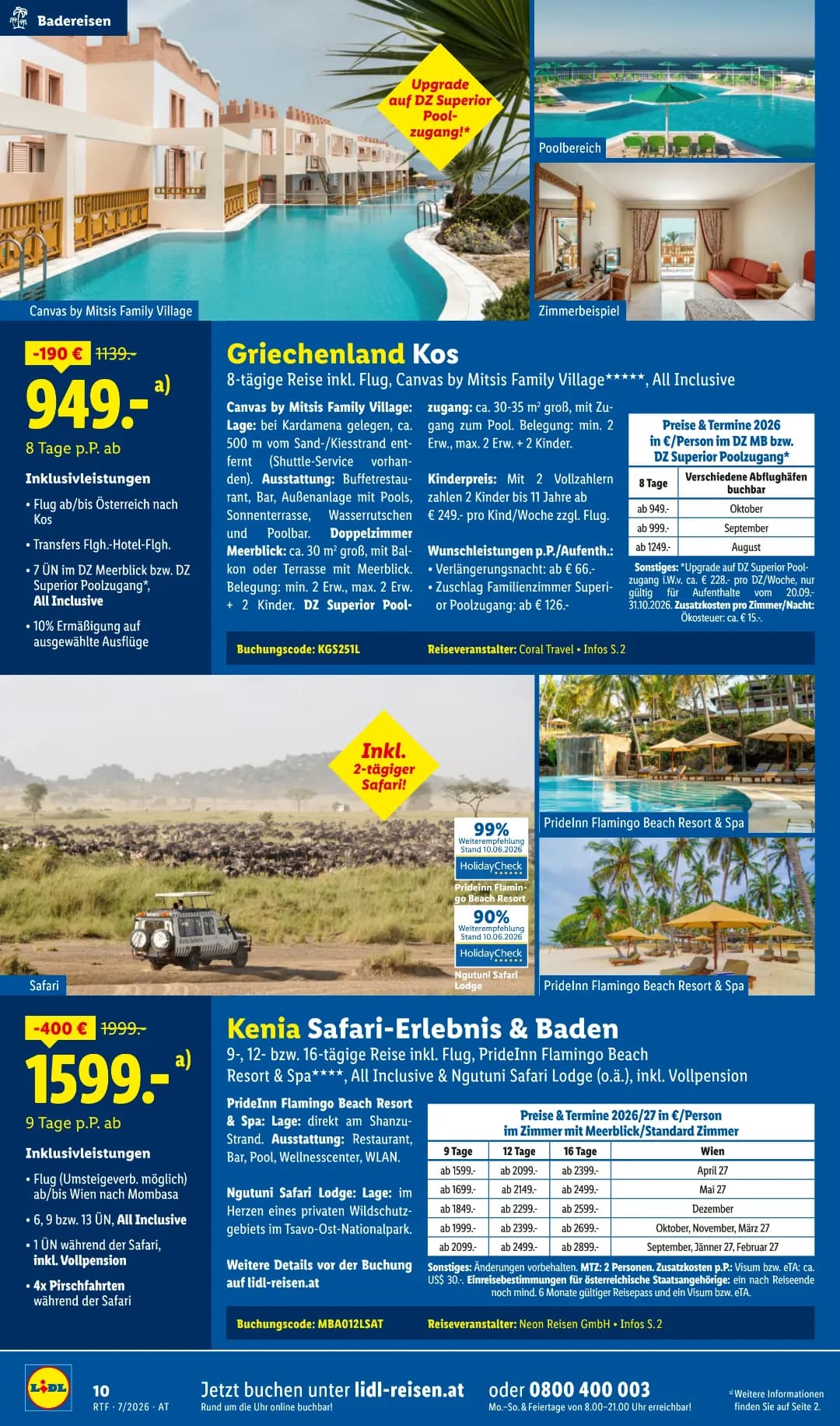 Seite 10 des Lidl Reisen Flugblatts – Reisen ab 31.07.2026