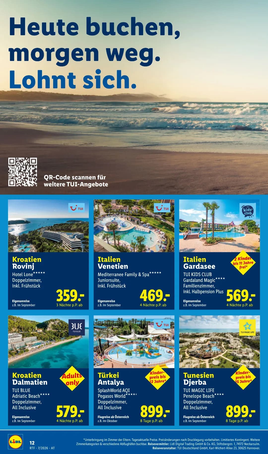 Seite 12 des Lidl Reisen Flugblatts – Reisen ab 31.07.2026