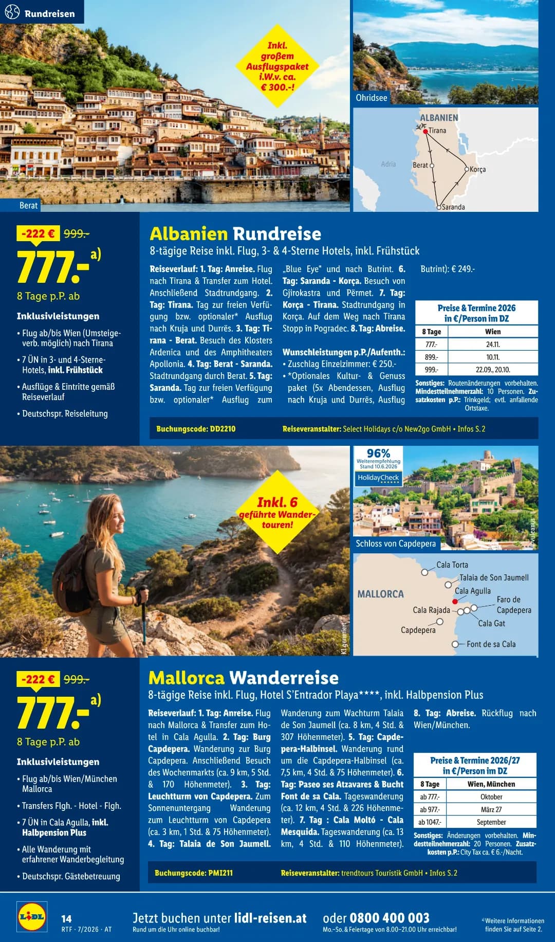 Seite 14 des Lidl Reisen Flugblatts – Reisen ab 31.07.2026