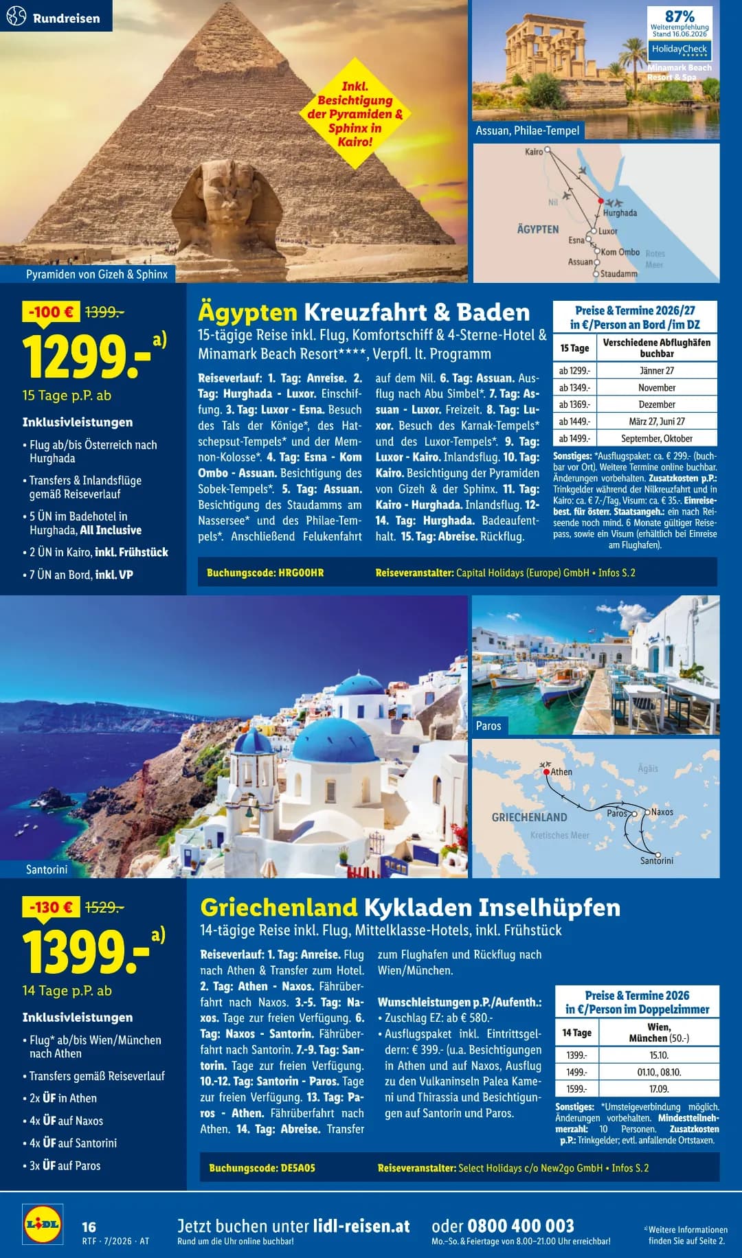Seite 16 des Lidl Reisen Flugblatts – Reisen ab 31.07.2026