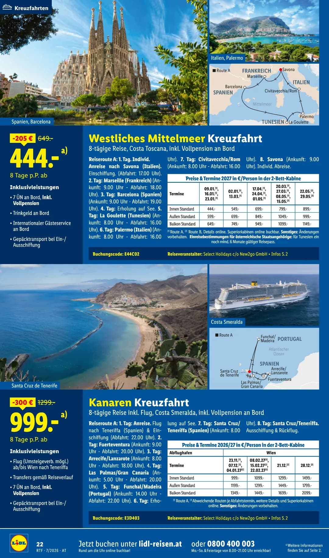 Seite 22 des Lidl Reisen Flugblatts – Reisen ab 31.07.2026