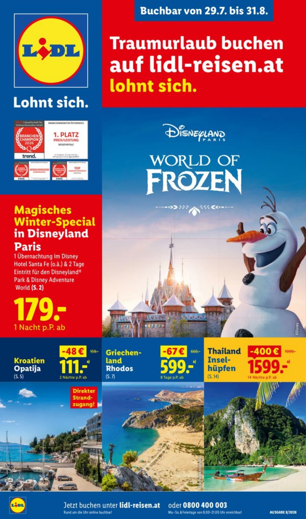 Seite 1 des Lidl Reisen Flugblatts – August Reise-Highlights ab 23.08.2026.