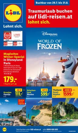 Seite 1 des Lidl Reisen Prospekts August Reise-Highlights