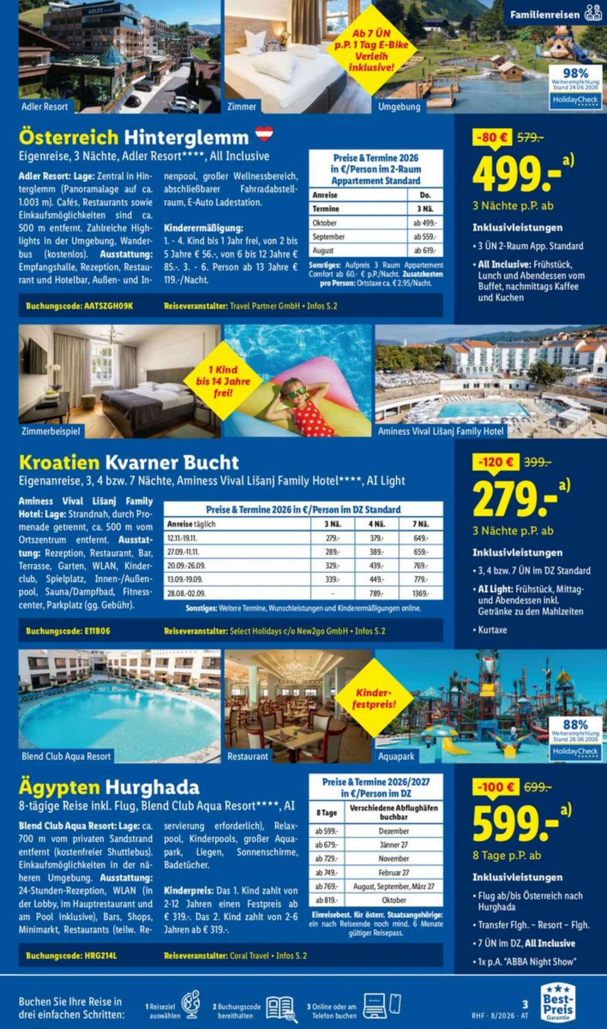 Seite 3 des Lidl Reisen Flugblatts – August Reise-Highlights ab 23.08.2026.