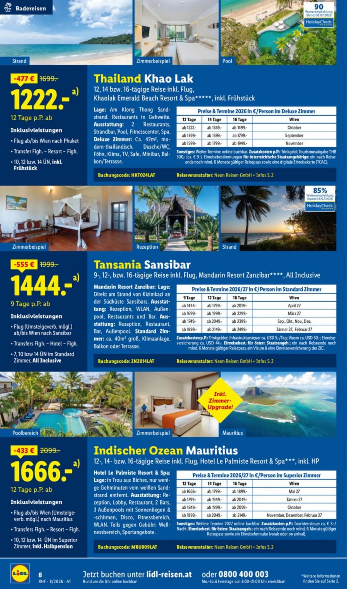 Seite 8 des Lidl Reisen Flugblatts – August Reise-Highlights