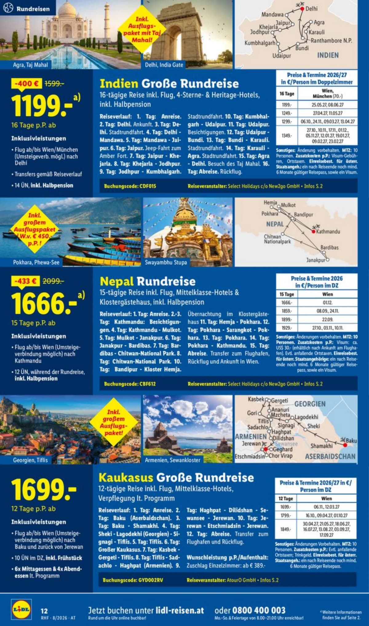 Seite 12 des Lidl Reisen Flugblatts – August Reise-Highlights