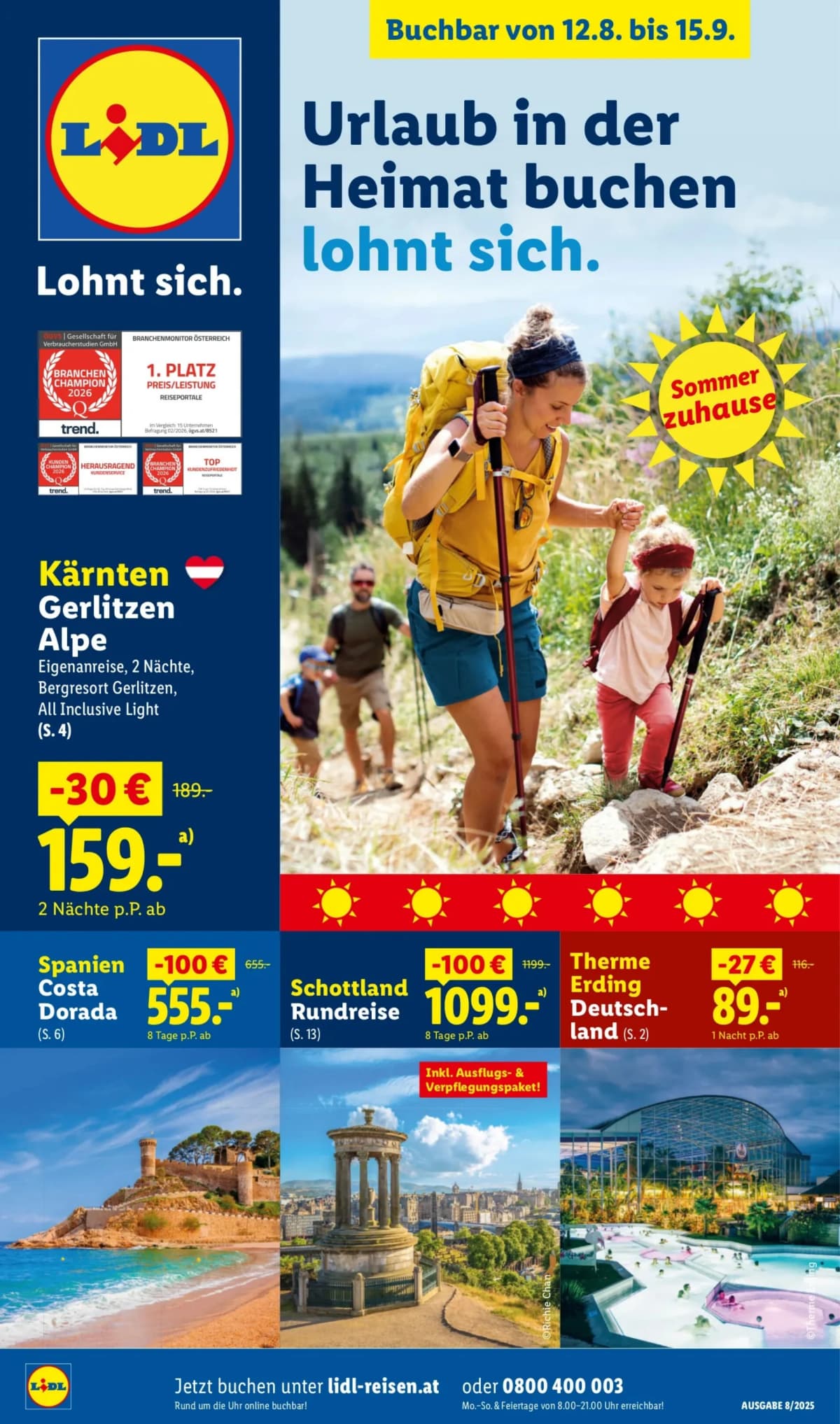 Seite 1 des Lidl Reisen Flugblatts – August-September Reise-Highlights ab 23.08.2026.