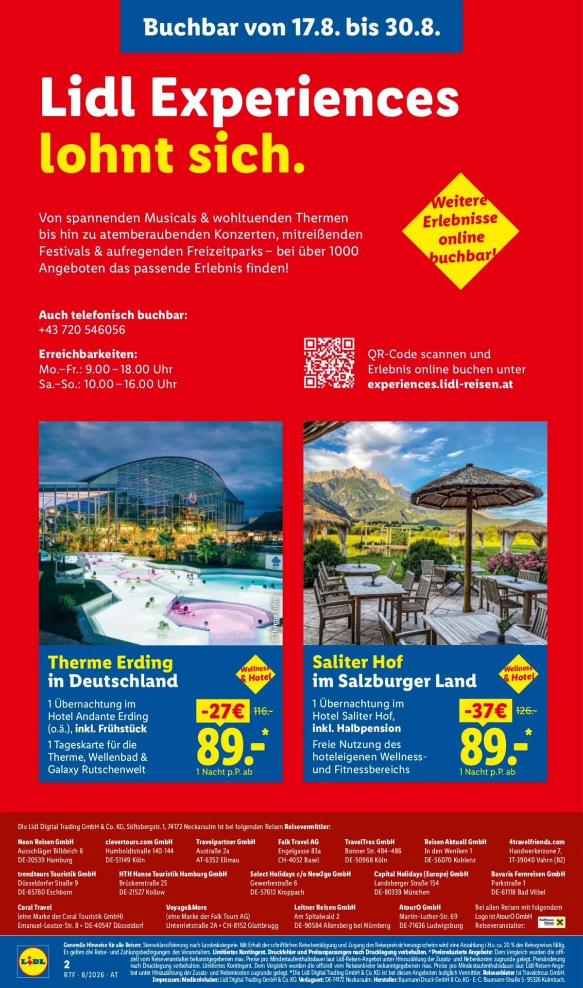 Seite 2 des Lidl Reisen Flugblatts – August-September Reise-Highlights ab 23.08.2026.
