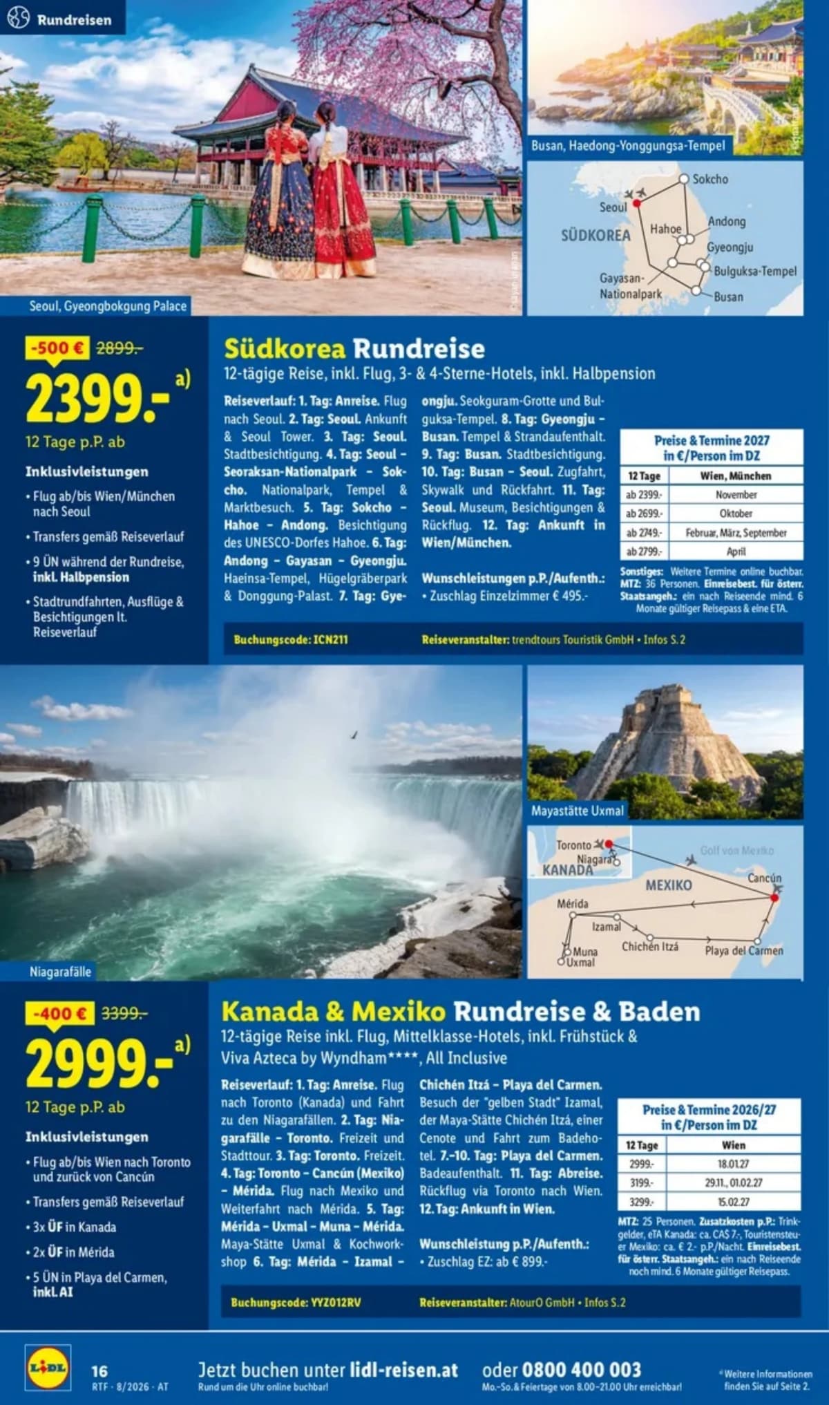Seite 16 des Lidl Reisen Flugblatts – August-September Reise-Highlights